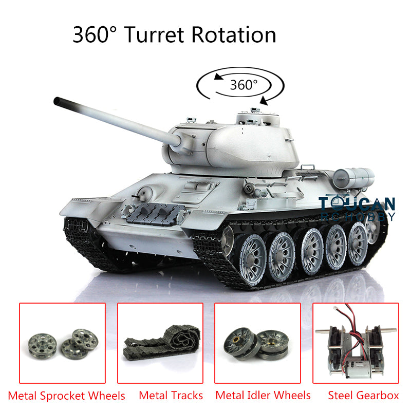 2.4GHz Henglong 1:16 Scale 7.0 Upgraded Soviet T34-85 RTR RC Tank with 360° Rotating Turret, Metal Tracks & Sprockets - Electric Remote Control Military Model for Adults & Kids Outdoor Play, Collection & Battle Simulation