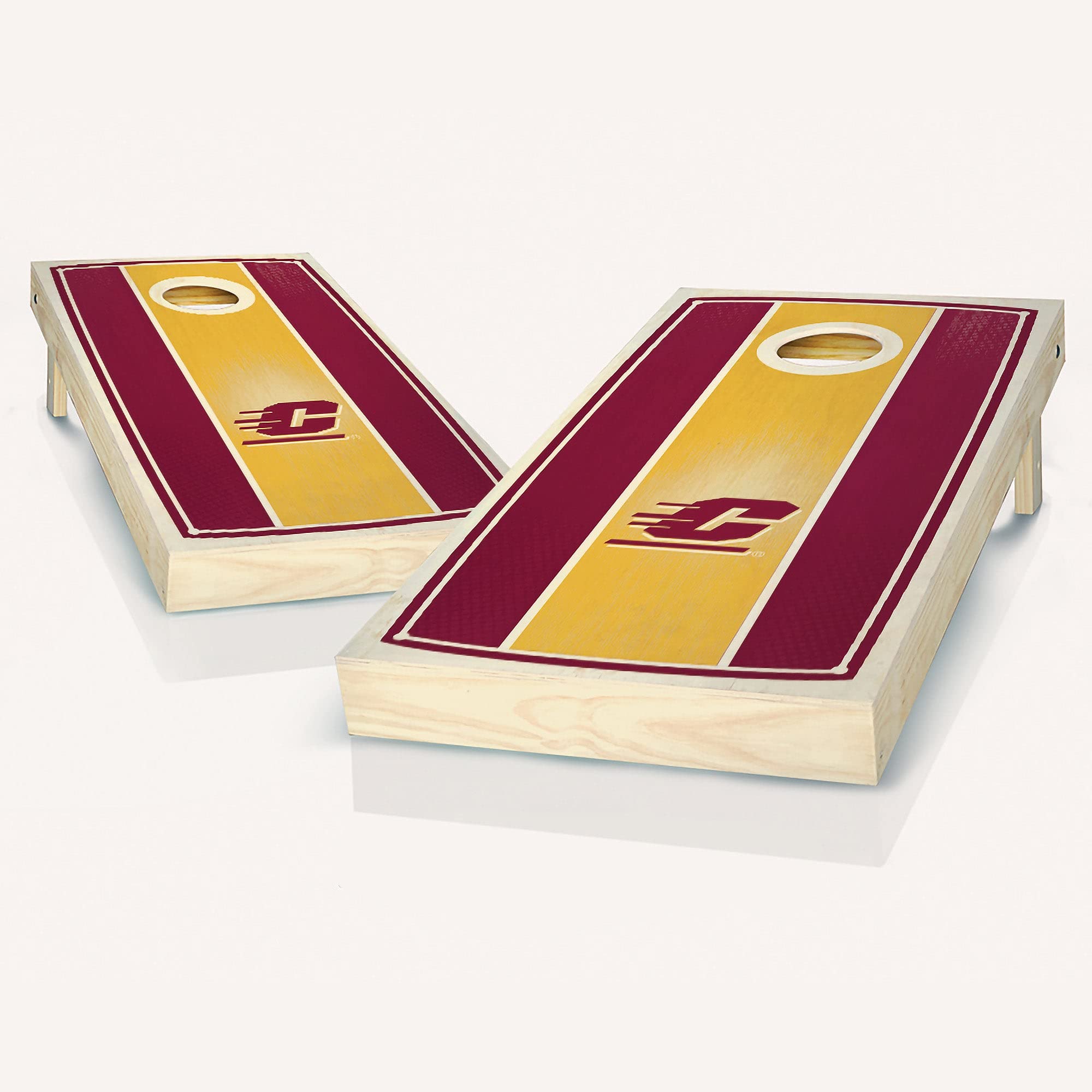 Custom Central Michigan Stained Striped Cornhole Game Set - 2 Premium Boards & 8 Team Logo Bean Bags - Outdoor Tailgating, Backyard Parties, College Game Day Events