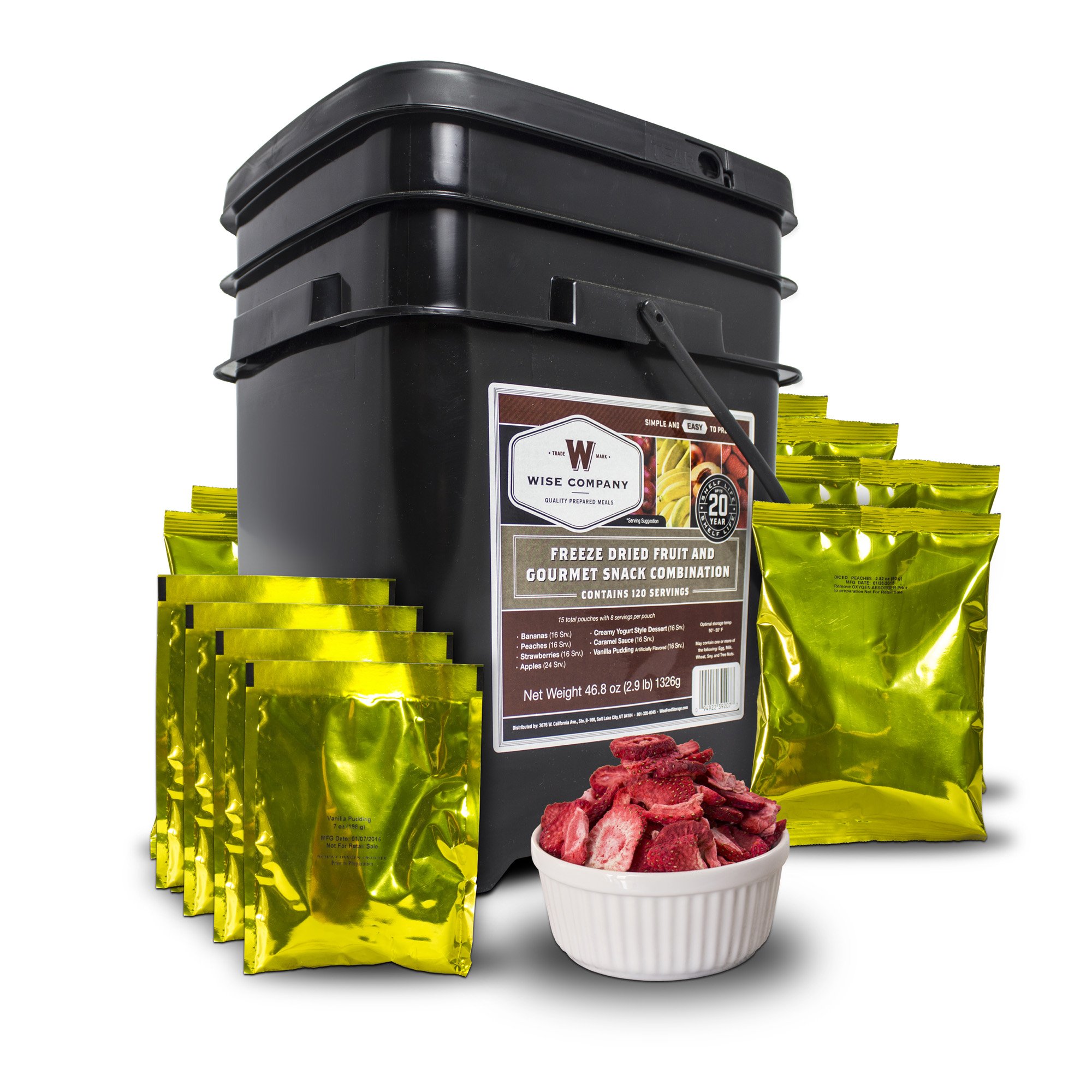 Wise Company Emergency Food Supply - 120 Servings Freeze-Dried Fruit & Snack Bucket for Camping, Hiking & Survival Preparedness