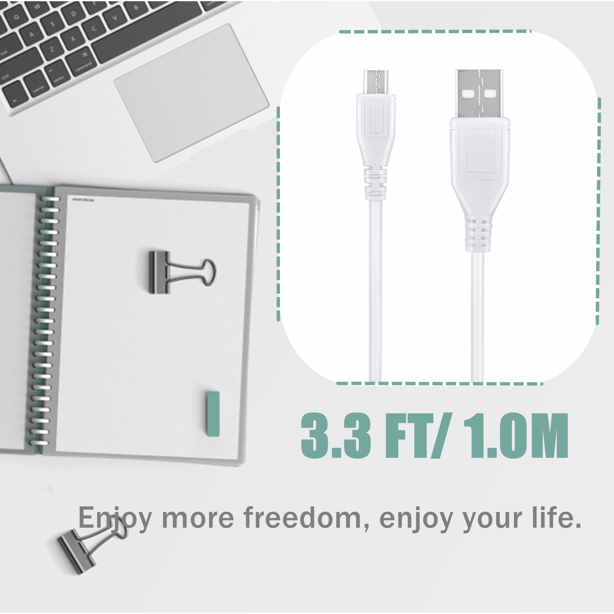 5ft White Micro USB Cable for TDK A08 Bluetooth Speaker - PC Laptop Charger Replacement - Outdoor Travel Use