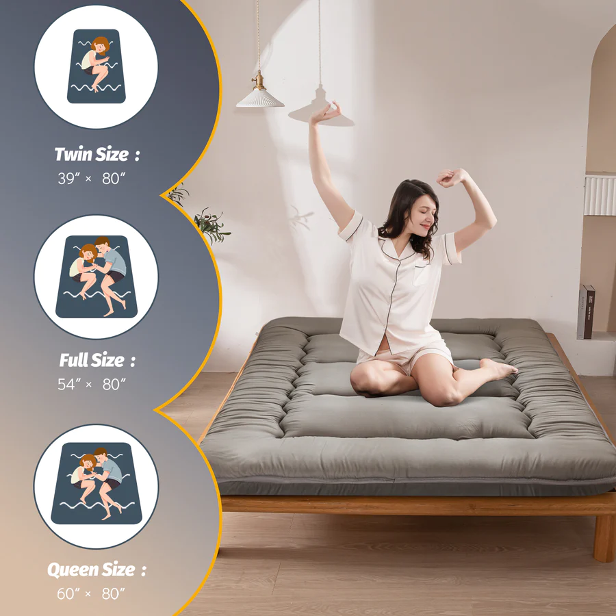 MAXYOYO Charcoal Grey Japanese Futon Mattress - Foldable Floor Mattress for Guest Bed, Camping & Small Spaces | Comfortable & Space-Saving Sleeping Solution