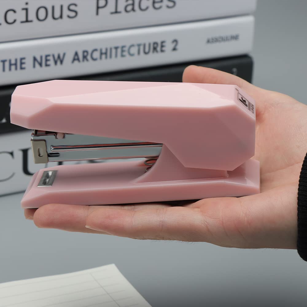 NatSumeBasics Cute Pink Diamond-Shaped Manual Stapler - 25 Sheet Capacity for Office & School Use - Perfect Desk Accessory & Gift Idea (Pink) - Ideal for Paperwork, Crafting & Home Organization
