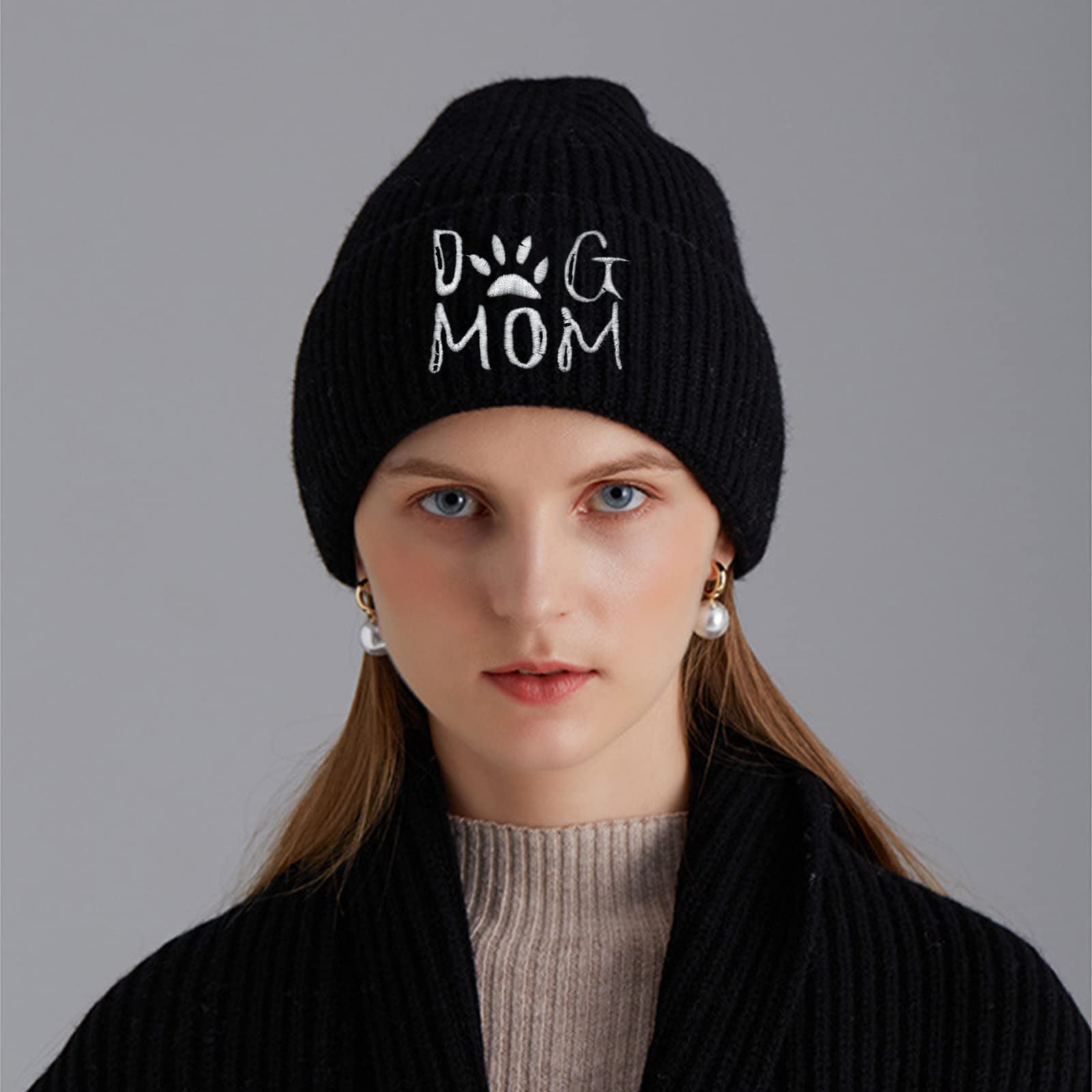 Dog Mom Beanie Hat - Winter Knit Cap for Pet Lovers & Gifts for Women - Cozy Outdoor Wear