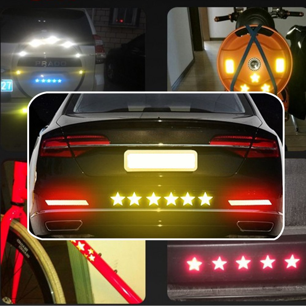 MAITE Star Shape Reflective Tape - Waterproof Self-Adhesive High Visibility Safety Tape (20 Pcs, Yellow) for Outdoor Gear, Bikes, Helmets & Emergency Kits