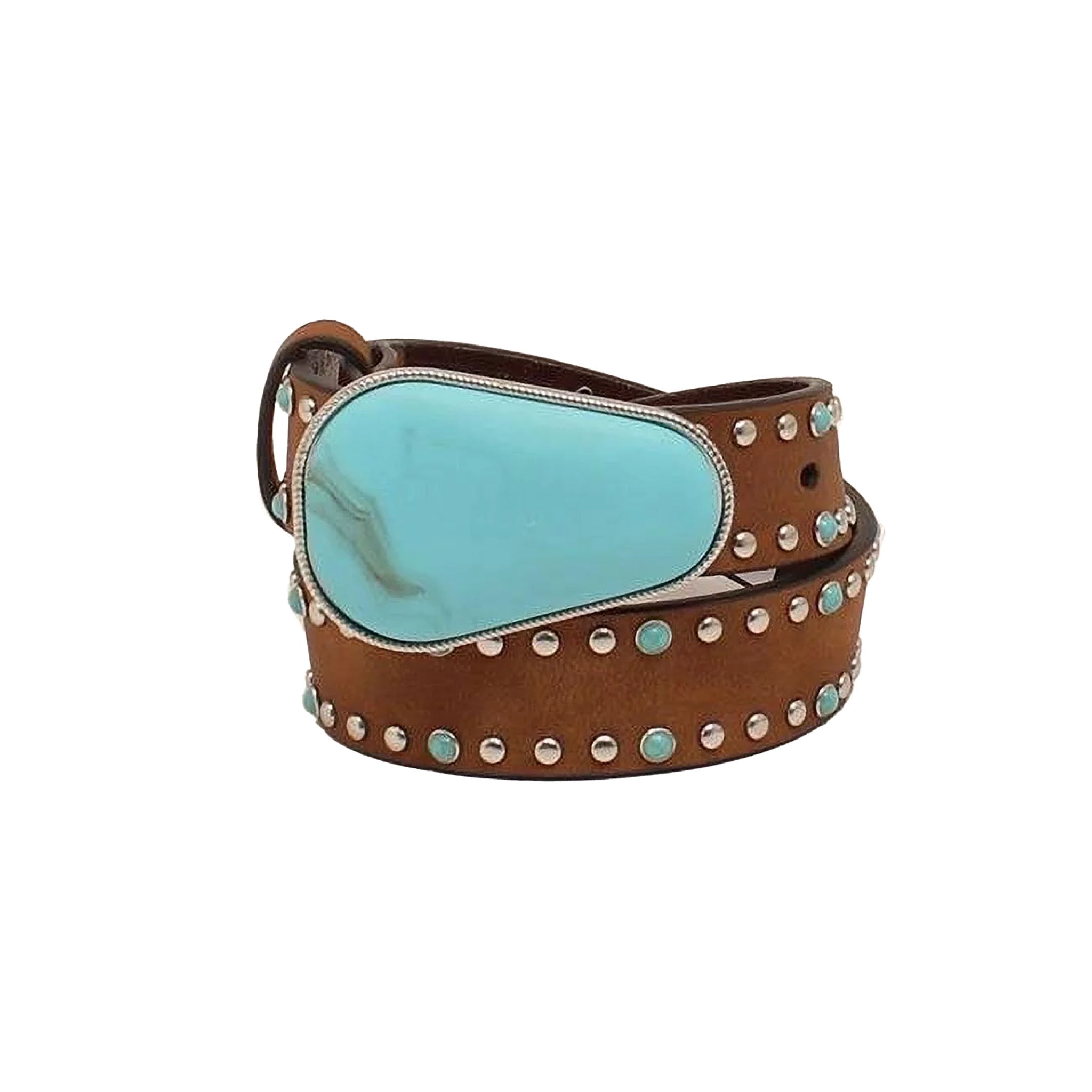 Angel Ranch Turquoise Studded Belt for Girls - Western Style Brown Leather Belt with Studs - Perfect for Cowgirl Outfits, Rodeo Events & Western Fashion