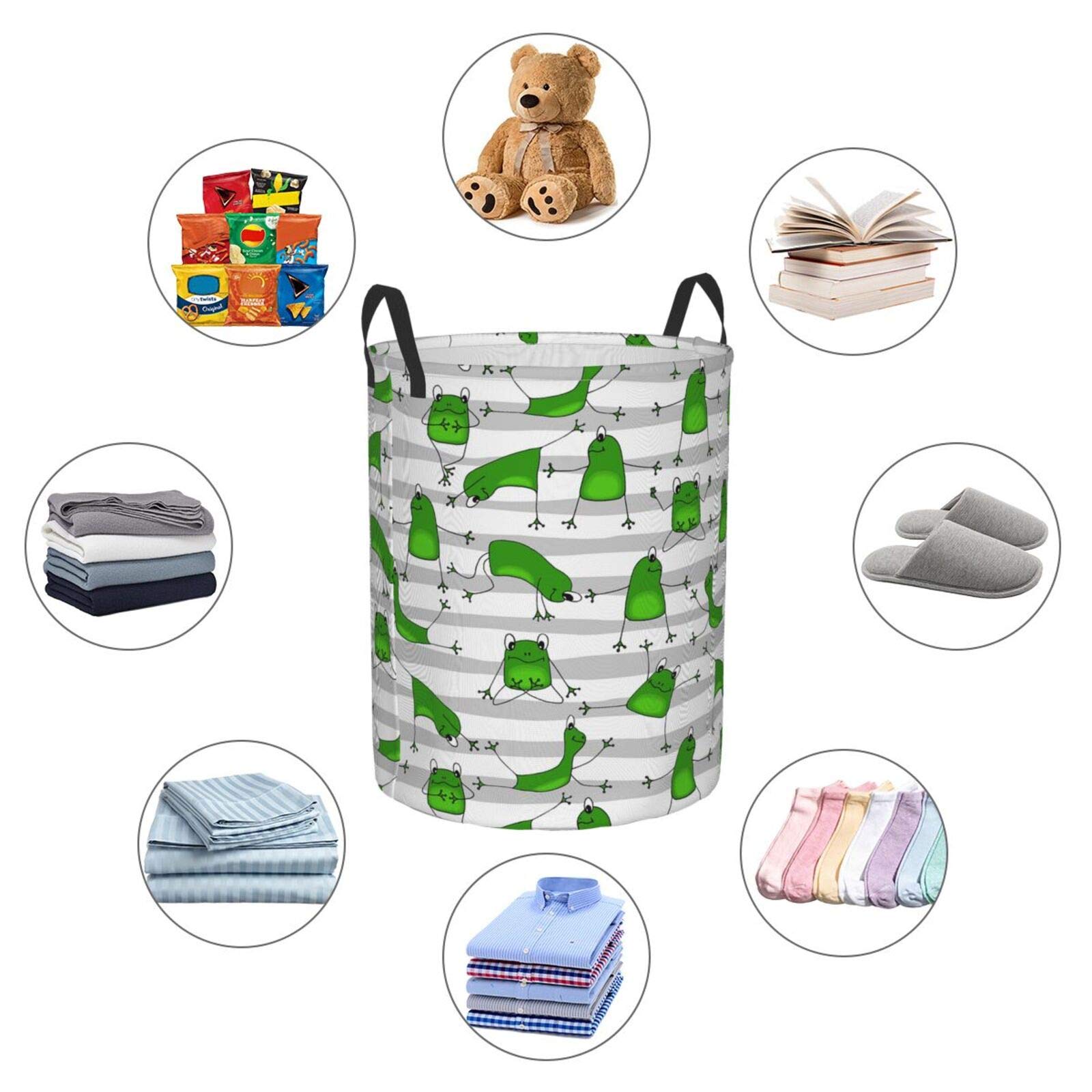 Funny Striped Yoga Frog Collapsible Laundry Basket - Waterproof Fabric Hamper with Handle for Clothes, Toys & Bathroom Storage - Perfect for Home, Dorm & Laundry Room Organization