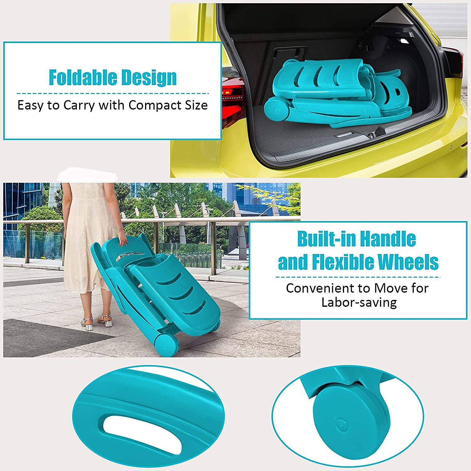 **Outdoor Chaise Lounge Chair with Wheels - 5-Position Adjustable Recliner with Armrests, Lightweight Rolling Patio Chair, Wide Seat & Foldable Design for Backyard, Deck, Poolside & Beach Relaxation**