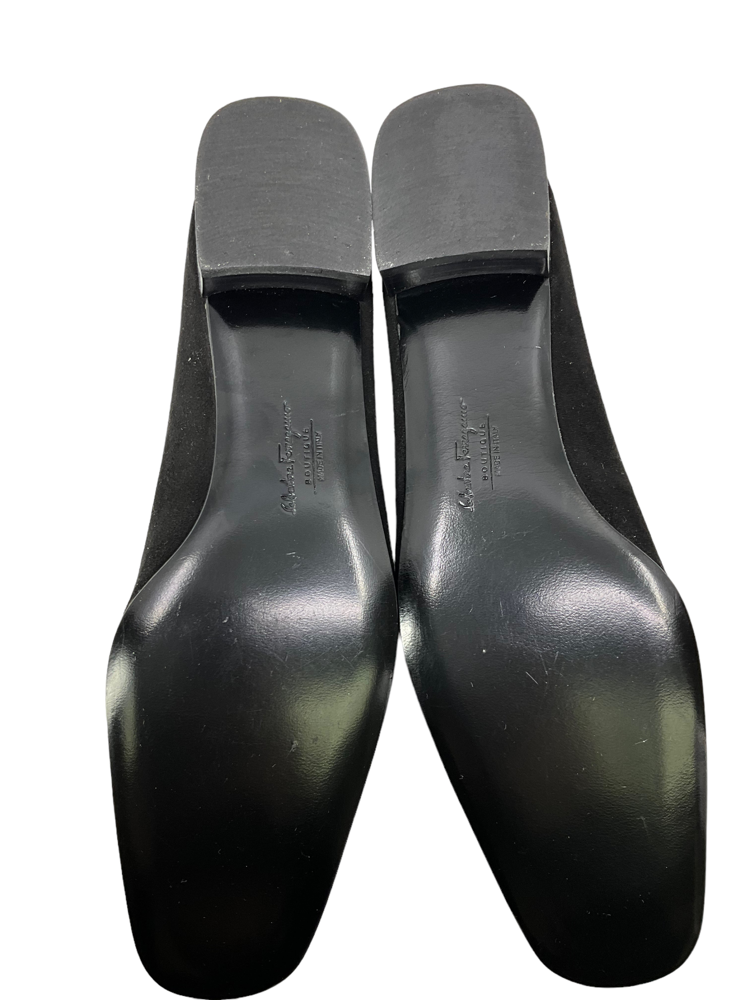 Salvatore Ferragamo Black Suede Loafers for Men Size 7 - Comfortable Slip-On Dress Shoes for Business, Office & Formal Occasions