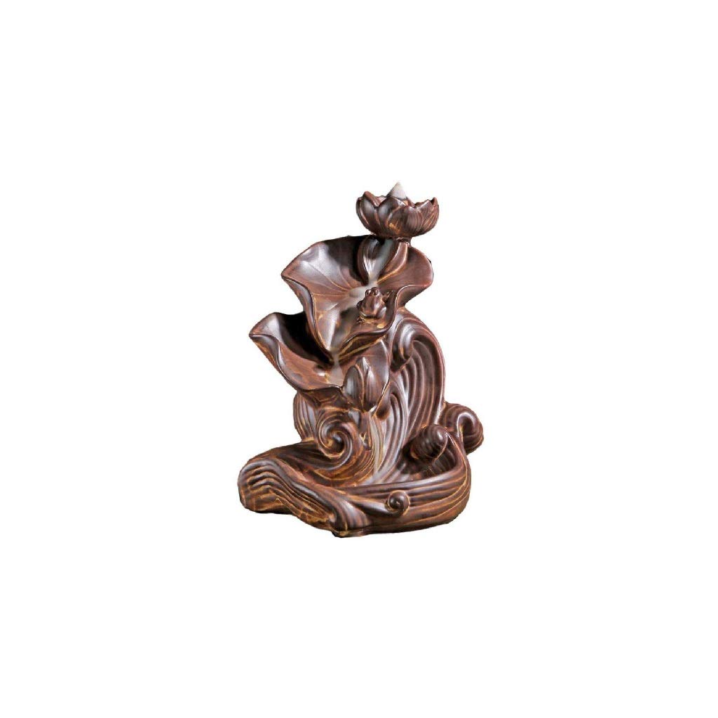XJJZS Ceramic Backflow Incense Burner - Lotus Leaf Design for Home Aromatherapy, Meditation & Relaxation | Perfect for Yoga, Spa & Zen Decor