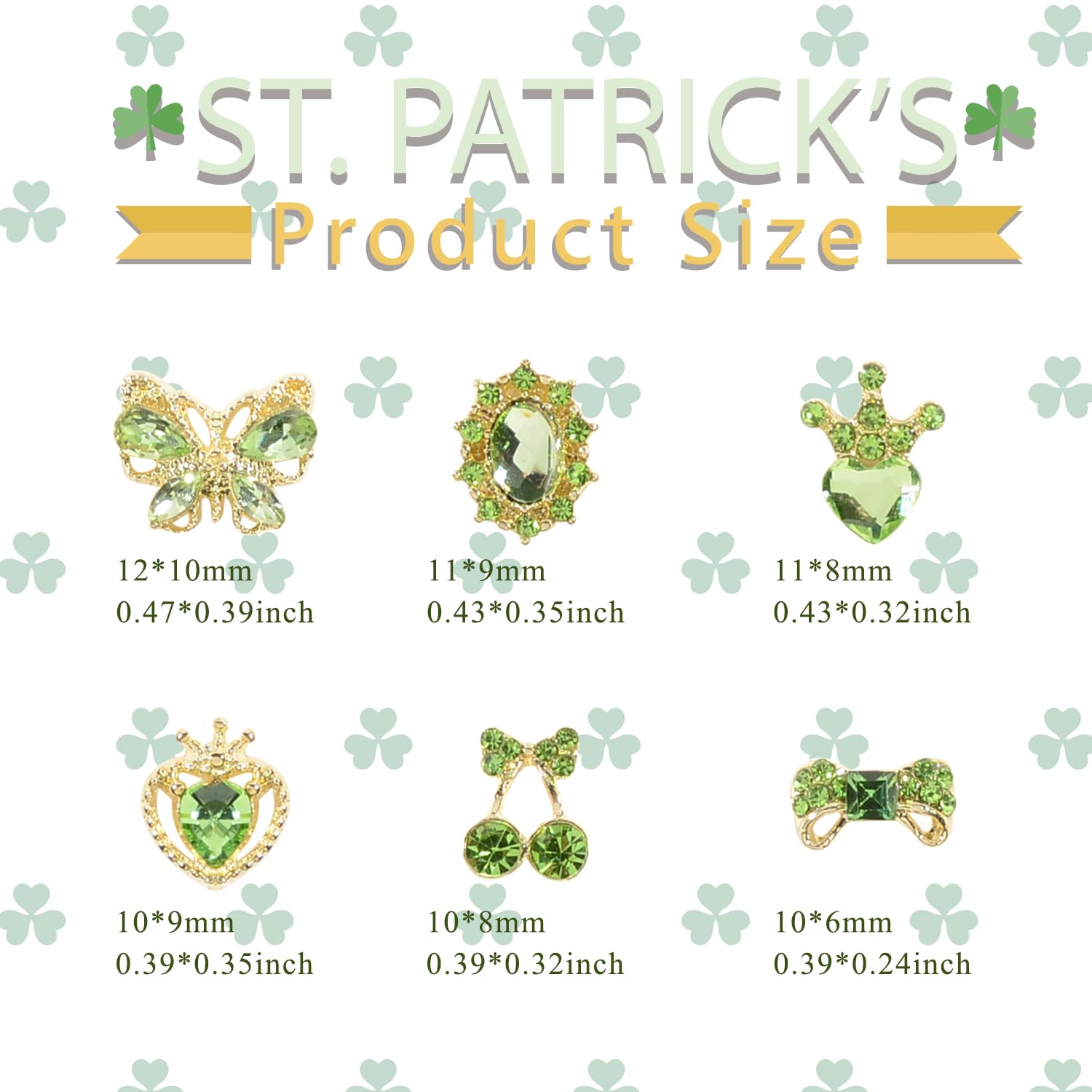 30Pcs Green Rhinestone Nail Charms - 3D Butterfly & Bow for St Patrick’s Day Nail Art