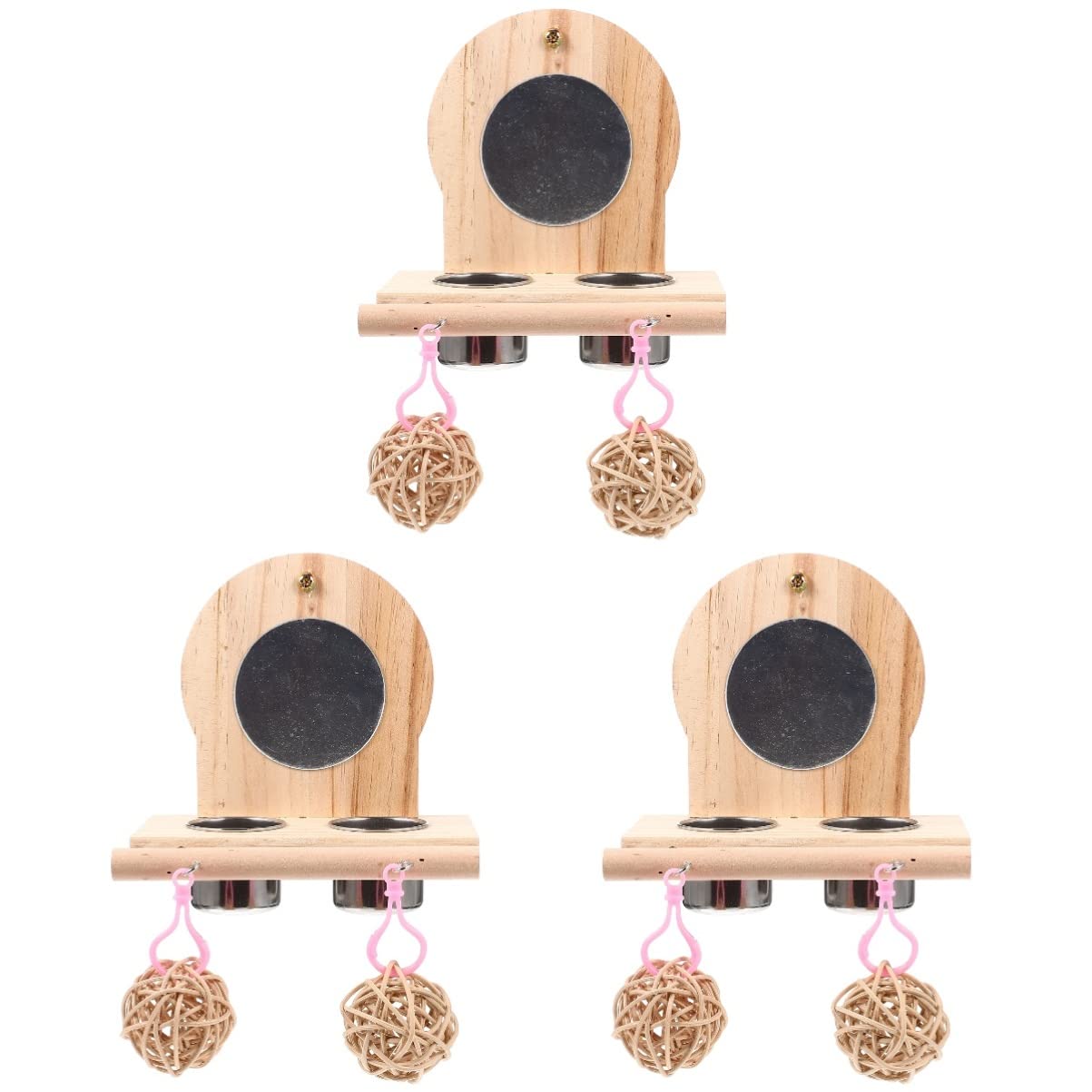 POPETPOP 2-Piece Parrot Mirror Toy Set - Bird Perch with Mirror & Swing - Stainless Steel Cage Bowls for Parakeets, Cockatiels & Lovebirds - Perfect for Playtime & Mental Stimulation