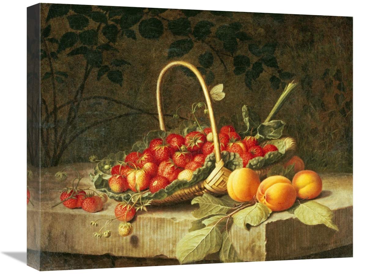22 in. Strawberry Basket Art Print by William Hammer - Vintage Fruit Wall Decor for Kitchen, Dining Room & Farmhouse Style