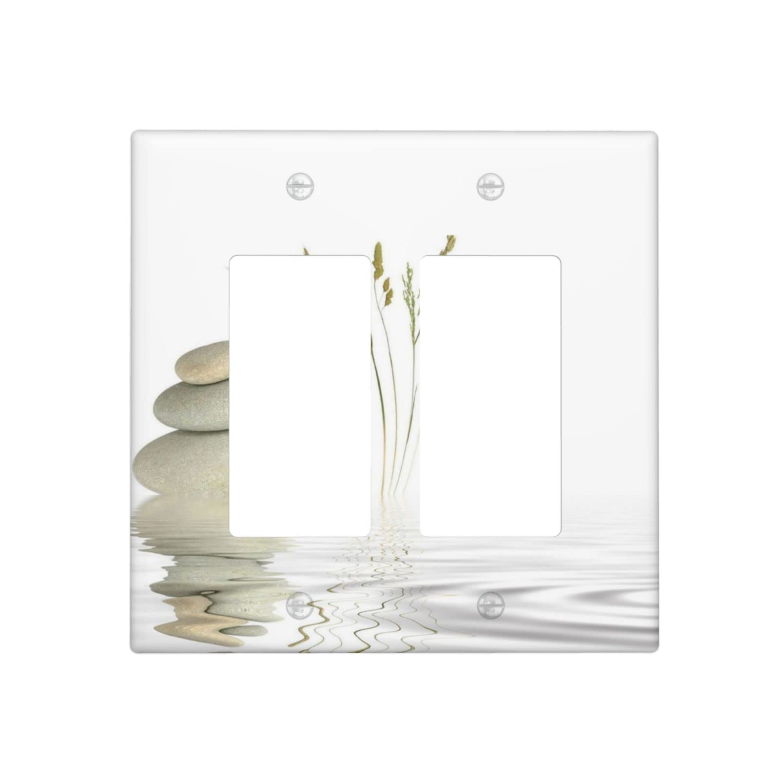 Zen Stone Grass Double Rocker Light Switch Cover 2 Gang Decora Wall Plate - Modern GFCI Electrical Outlet Covers for Bathroom, Bedroom & Home Decor | Waterproof & Stylish Switch Plates for Spa, Nursery & Living Room
