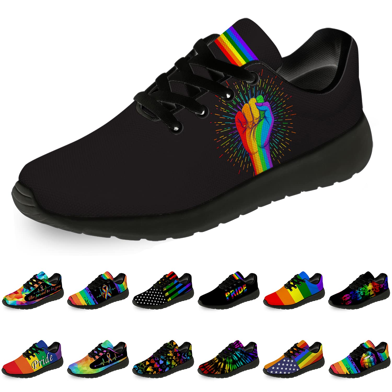 Unisex Pride Running & Walking Shoes - Rainbow Sneakers for Men & Women (Size 10 Men/11.5 Women) - Perfect for LGBTQ+ Events, Workouts & Casual Wear