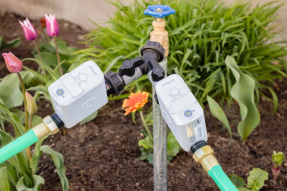 Orbit 21002 B-hyve Smart WiFi Hose Watering Timer 2-Pack with Hub & Splitter - Automatic Garden Irrigation System for Lawns, Plants & Outdoor Sprinklers
