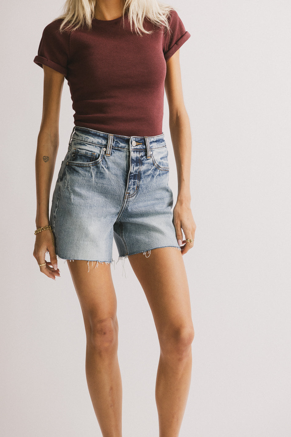 Ariel Distressed Denim Shorts for Women - High Waisted Ripped Jean Shorts with Stretch, Comfortable Summer Casual Shorts for Outfits, Beach, Travel and Streetwear