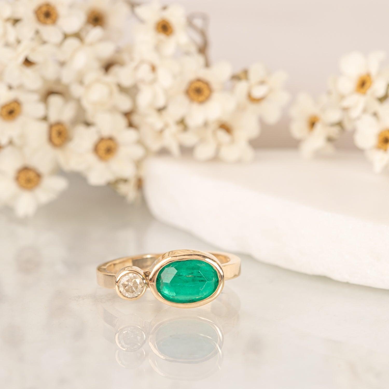 Maria Emerald & Diamond Ring for Women - 14K Gold Vintage Style Engagement & Wedding Band - Perfect for Anniversaries, Proposals & Special Occasions