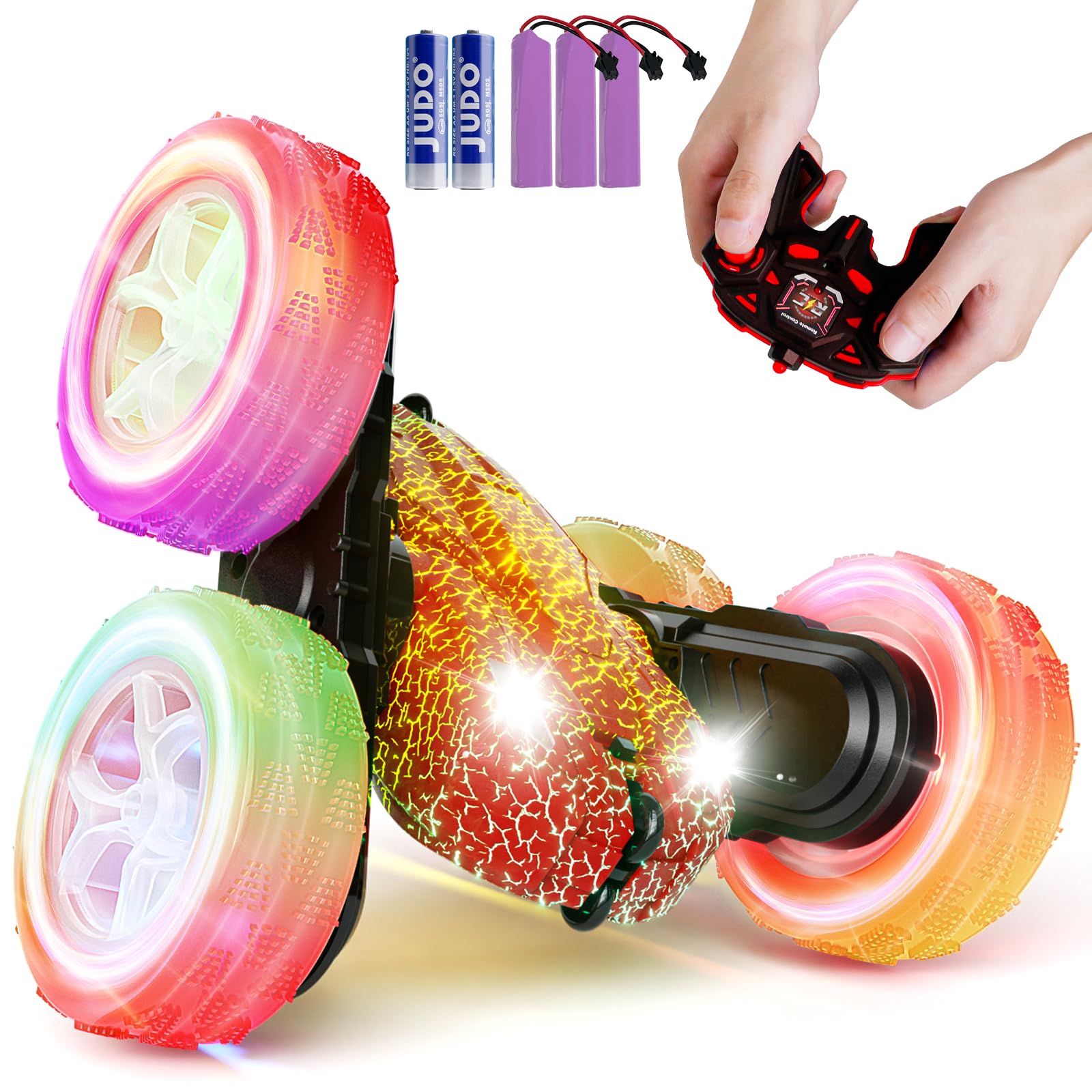 Remote Control Stunt Car for Kids 6-12 - 4WD 2.4Ghz 360° Rotating Crawler with Lights - Perfect Birthday Gift for Boys & Girls - Indoor/Outdoor Play