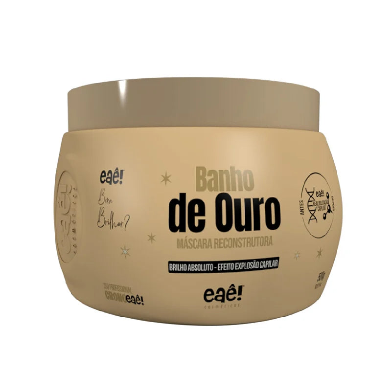 Eaê Cosmetics Gold Bath Reconstructor Mask 500g / 17.63 fl oz - Deep Hydrating Hair Treatment for Damaged Hair - Perfect for Salon & Home Use
