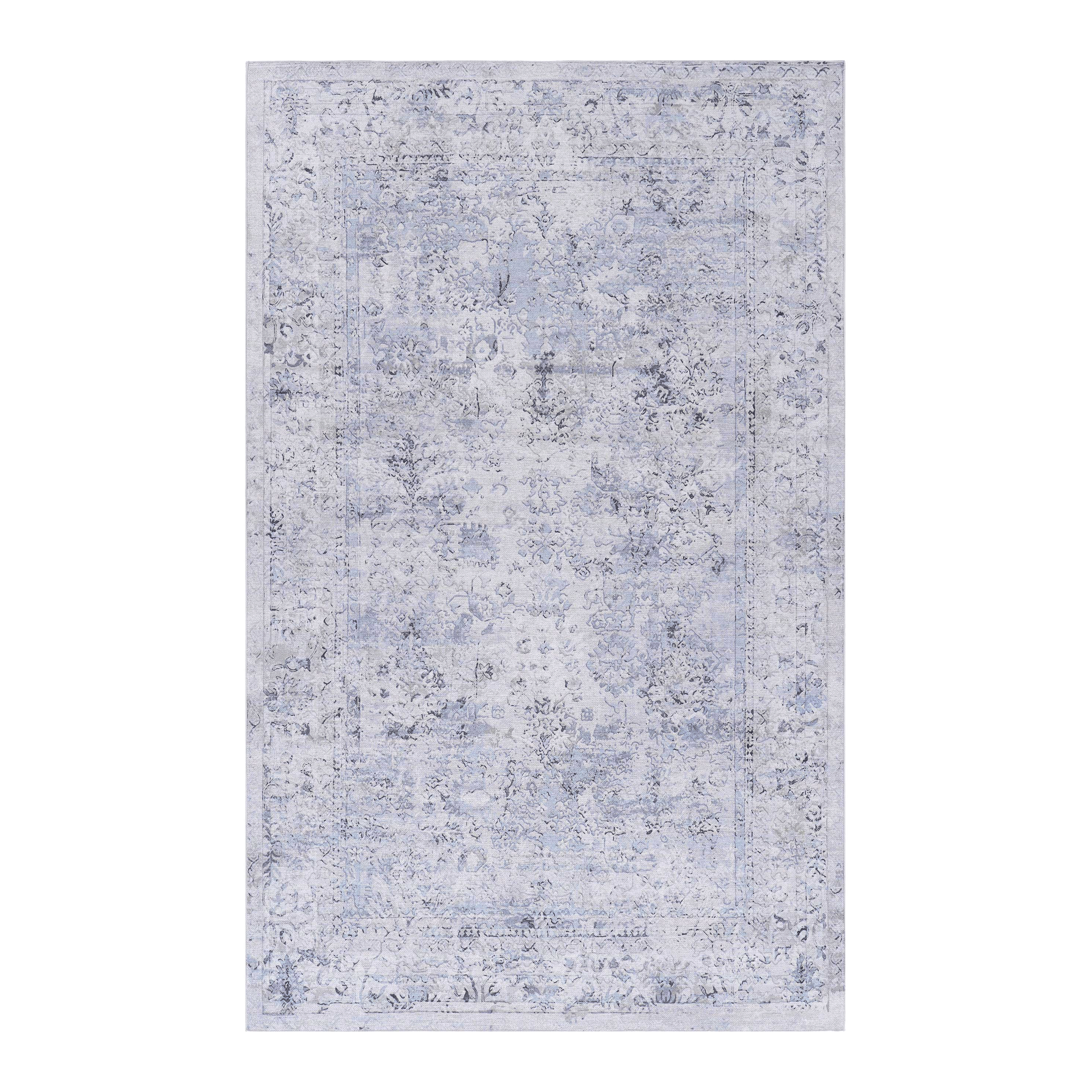 DTY Signature 5x8 Washable Area Rugs - Low Pile Non-Slip Non-Shedding Foldable Rug for Living Room, Bedroom, Kitchen - Kid & Pet Friendly Home Decor (Blue/Cream, 5' x 8') - Perfect for Cozy Spaces, Entryways and High-Traffic Areas