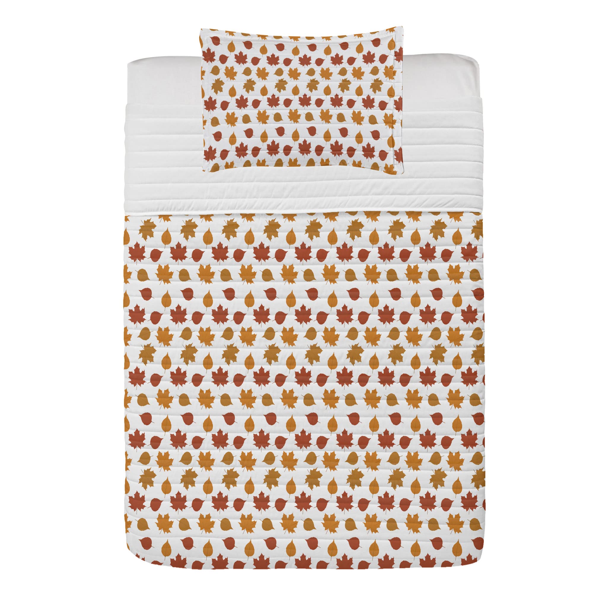 Ambesonne Autumn Leaves Microfiber Bedspread Set - Twin Size Fall Bedding with Pillow Sham & Comforter in Ginger, Amber & White | Cozy Forest Themed Bedroom Decor for Seasonal Home Styling