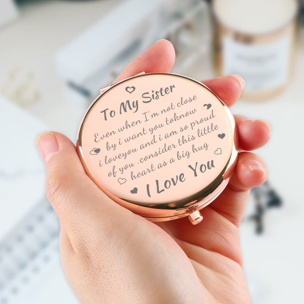 Rose Gold Compact Mirror for Sister - Unique Birthday, Valentine's, Graduation, Thanksgiving & Wedding Gift Idea - Perfect Bestie Present for Special Occasions & Everyday Carry