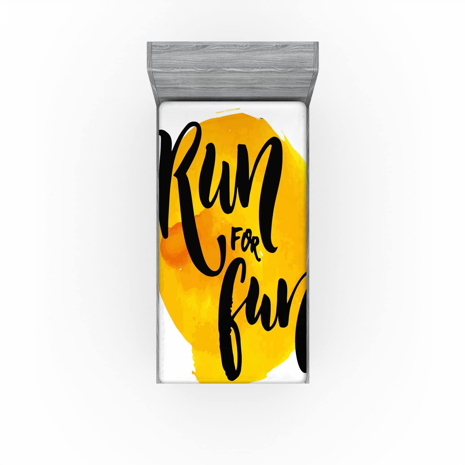 Ambesonne Inspirational Fitted Sheet - Yellow Brushstroke Calligraphy Design with Deep Pocket for Twin Size Bed | Motivational Bedding for Runners & Athletes | Perfect for Guest Rooms, Dorms & Fitness Enthusiasts