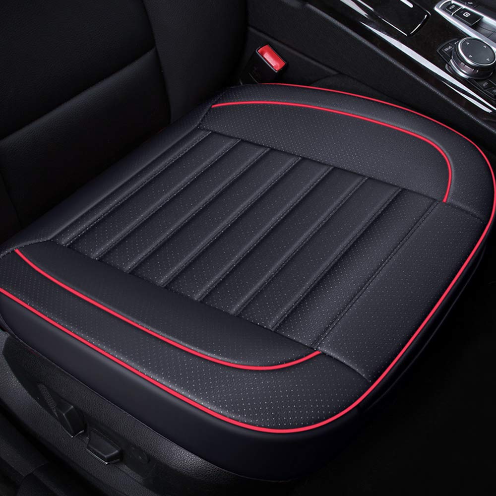 Premium Leather Car Seat Cushion Cover - Universal Fit for Sedan, SUV, Van & Truck - Front & Rear Bench Protector - Breathable & Durable Auto Seat Mat (2-Piece Set, Black) - Perfect for Long Drives, Commuting & Road Trips