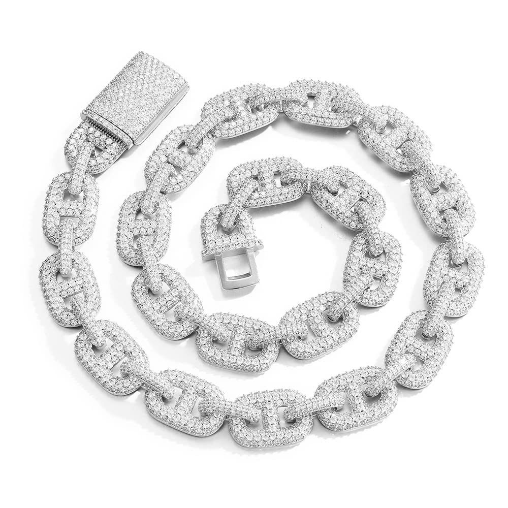 MLENS 15MM Full Iced Out Cuban Link Chain - 18K White Gold/Real Gold Plated with 5A Cubic Zirconia - Hip Hop Necklace for Women & Men - Perfect for Miami Rappers, Bling Jewelry Gift, Party Wear & Special Occasions