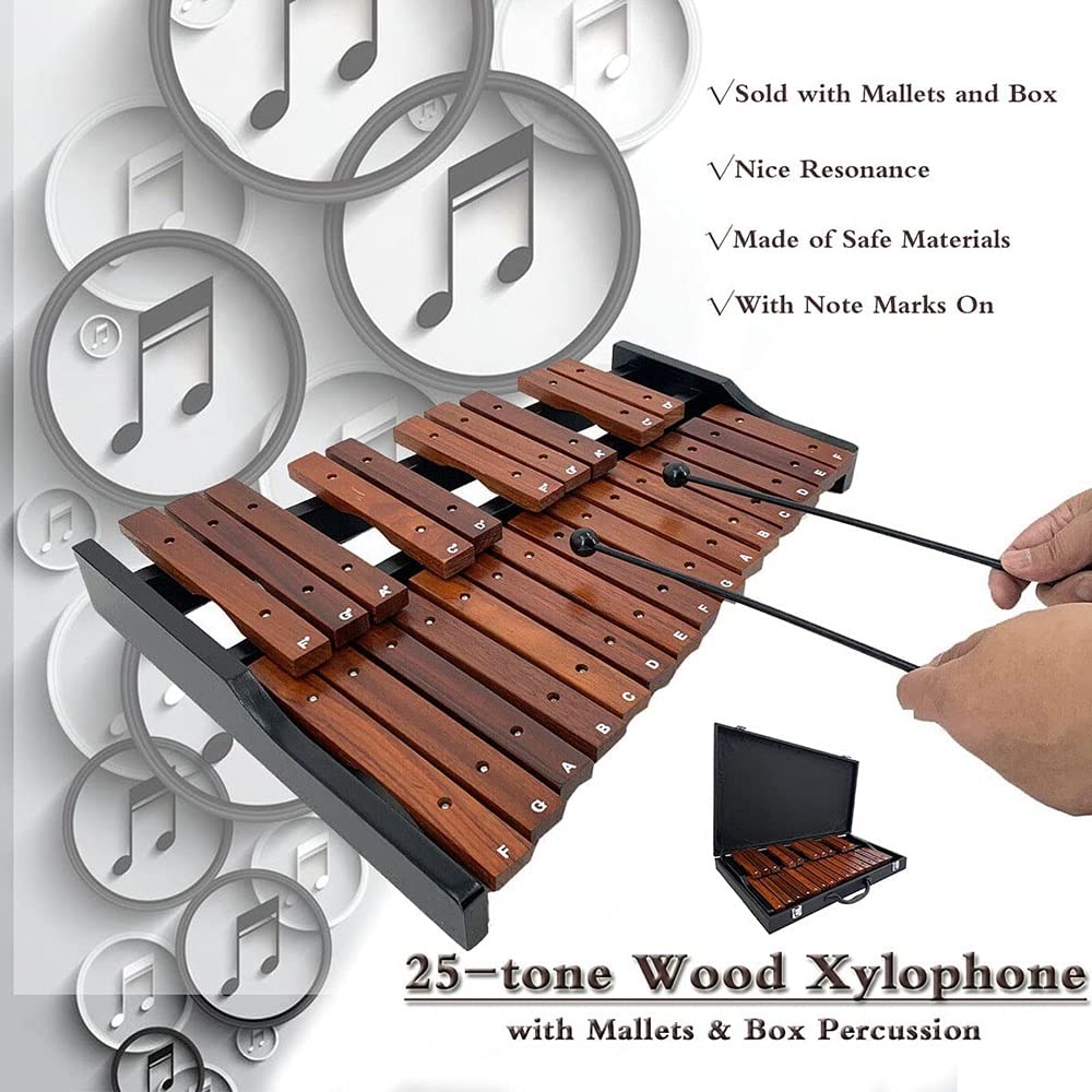 Professional 25 Key Wooden Xylophone with Mallets & Carrying Bag - Brown Percussion Instrument for Adults, School Band & Music Students - Perfect for Classroom, Performance & Music Practice