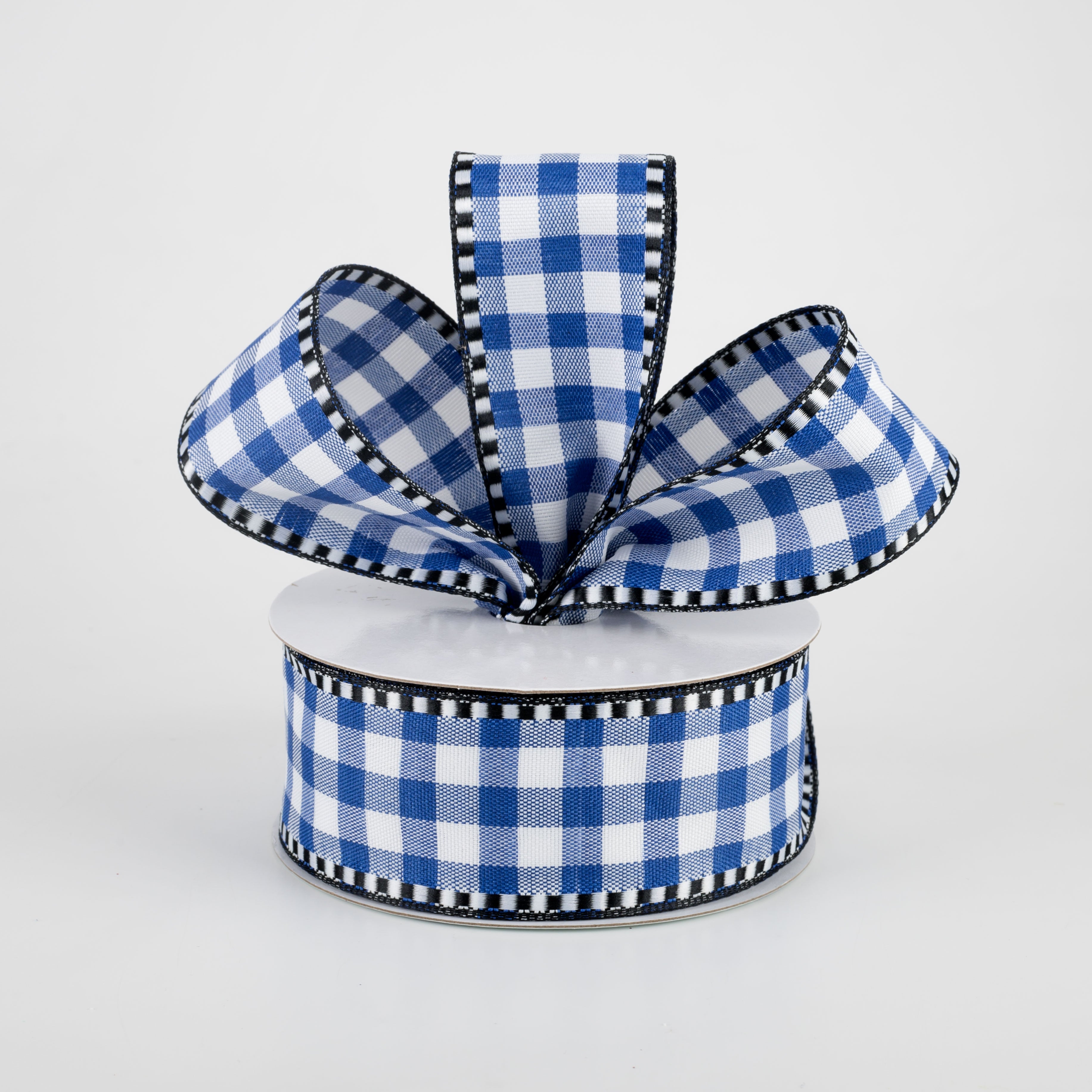 1.5 Inch Gingham Check Dashed Edge Ribbon - Royal Blue & White Cotton Craft Ribbon (10 Yards) for Gift Wrapping, DIY Crafts, Wedding Decorations & Party Favors