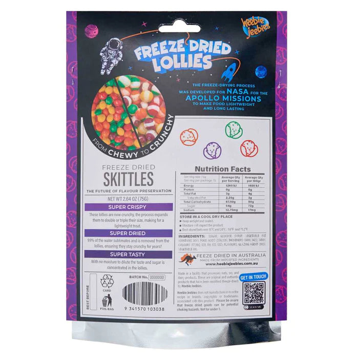 Freeze Dried Skittles Candy - 75g Bag of Crunchy Fruit Flavors | Perfect for Snacking, Movie Nights & Party Favors