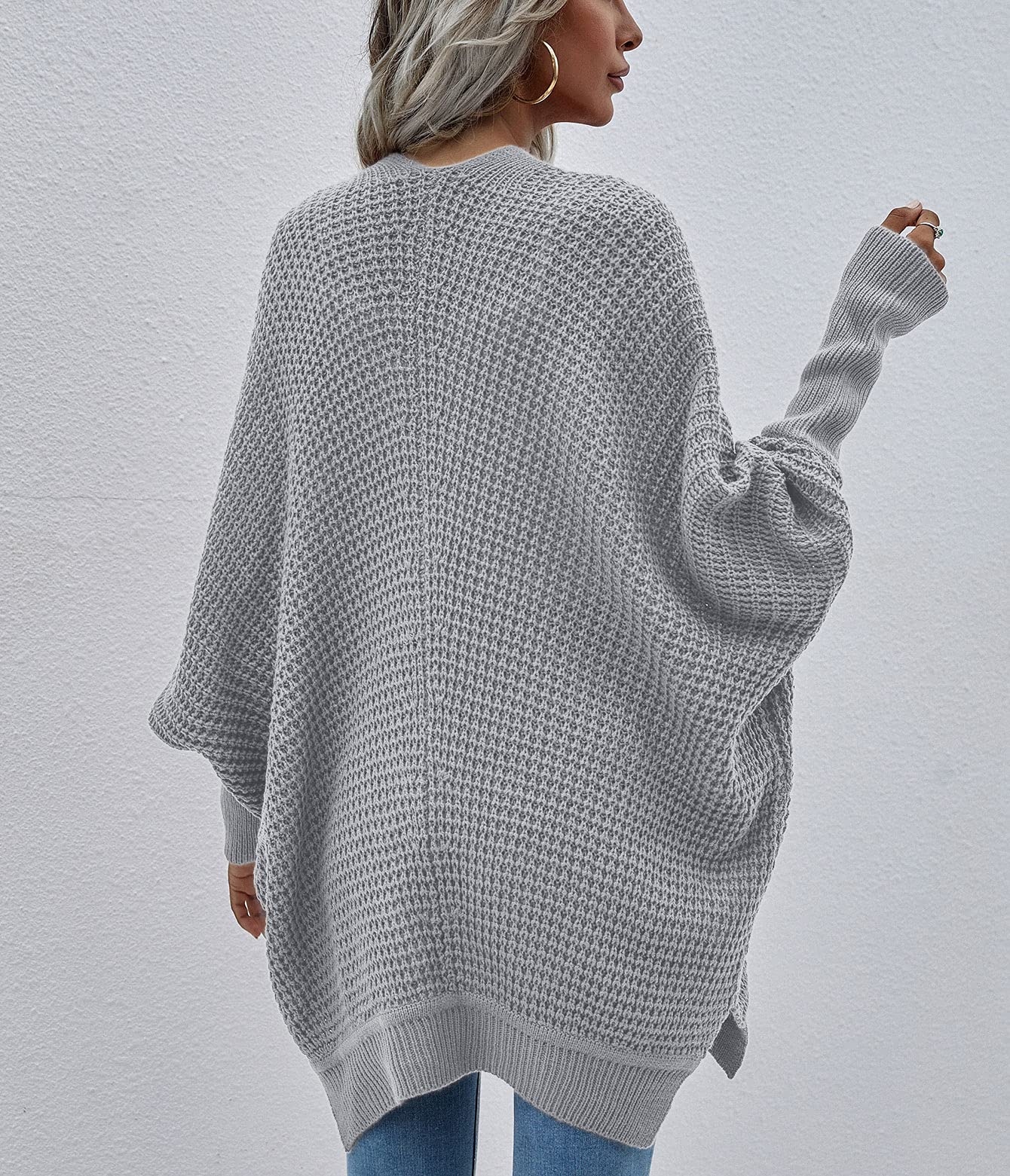 Women's Chunky Knit Waffle Cardigan - Open Front Long Sleeve Batwing Sweater with Ribbed Cuffs | Casual Loose Fit Coat for Fall & Winter | Perfect for Office, Coffee Dates and Cozy Evenings
