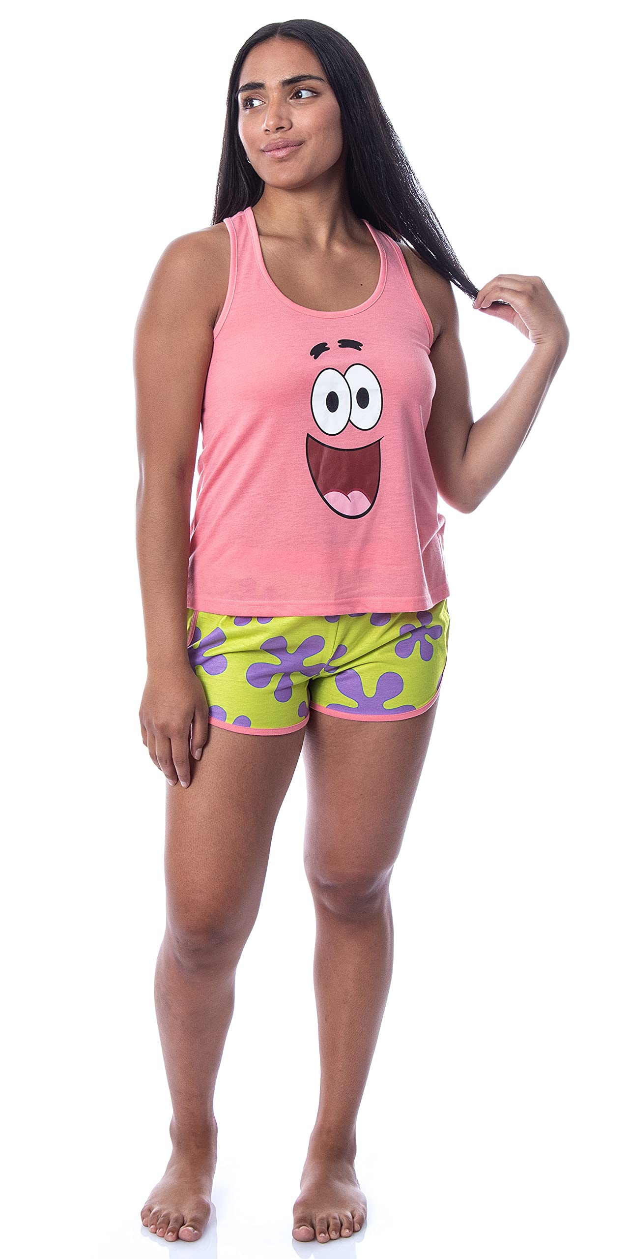 Nickelodeon SpongeBob SquarePants Women's Patrick Tank Top & Pajama Shorts Set - Cute Cartoon Sleepwear for Lounge & Summer Nights