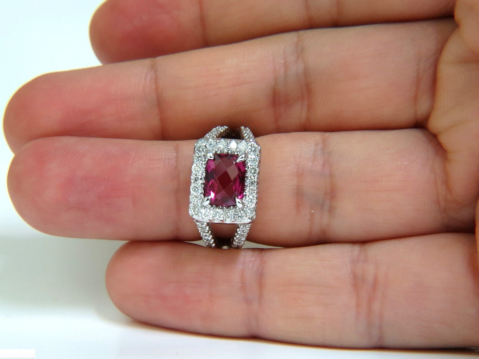 2.73CT Natural Bright Pink Tourmaline Diamond Ring in 14KT Gold - Elegant Split Shank Design for Weddings, Anniversaries & Special Occasions