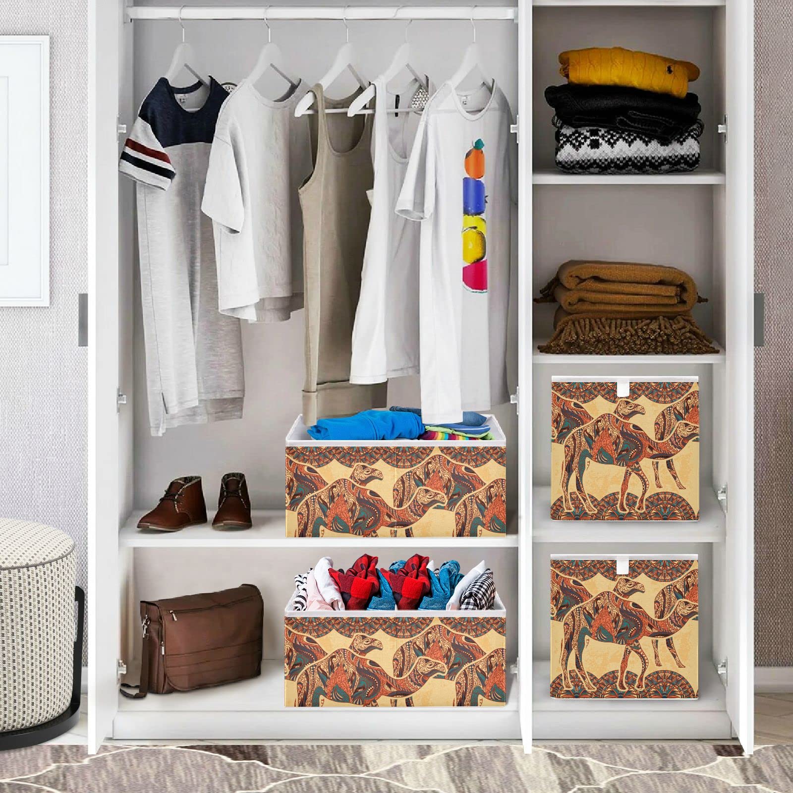 DOMIKING 11 Inch Foldable Fabric Storage Bins with Sturdy Handle - Closet Organizers for Bedroom, Linen, Shelves | Perfect for Home Organization, Kids Room & Seasonal Storage