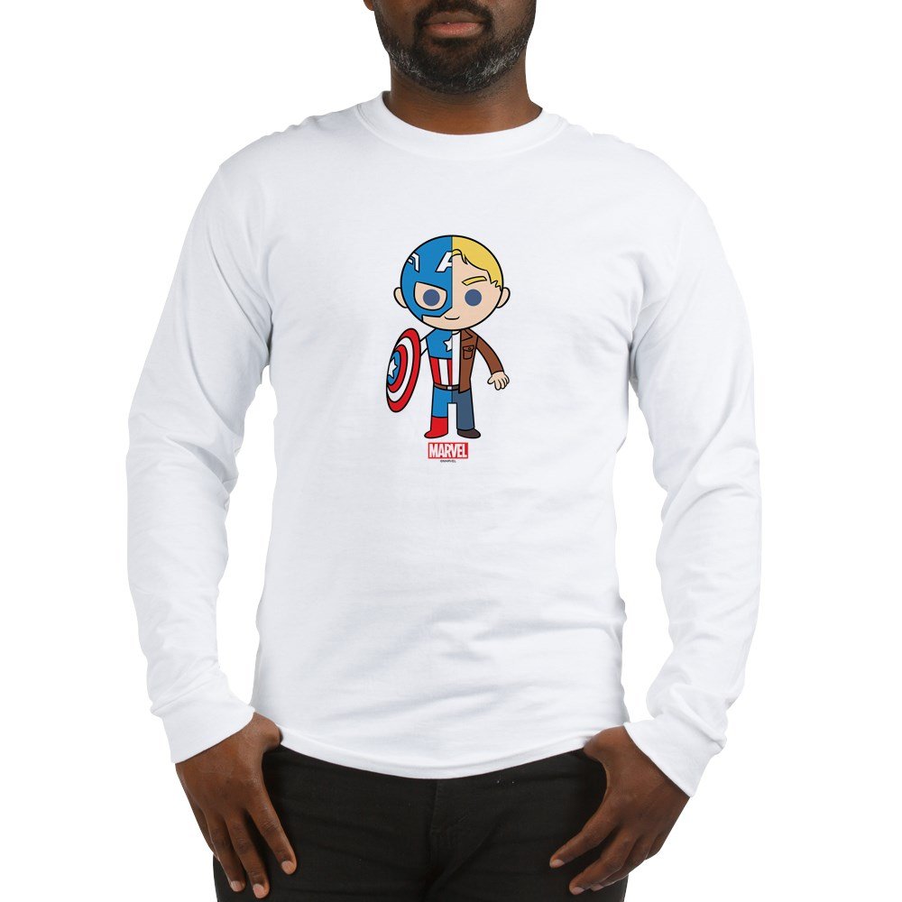 Chibi Captain America Half & Long Sleeve T-Shirt - Marvel Superhero Graphic Tee for Kids & Adults | Casual Wear, Cosplay & Comic Con Outfits