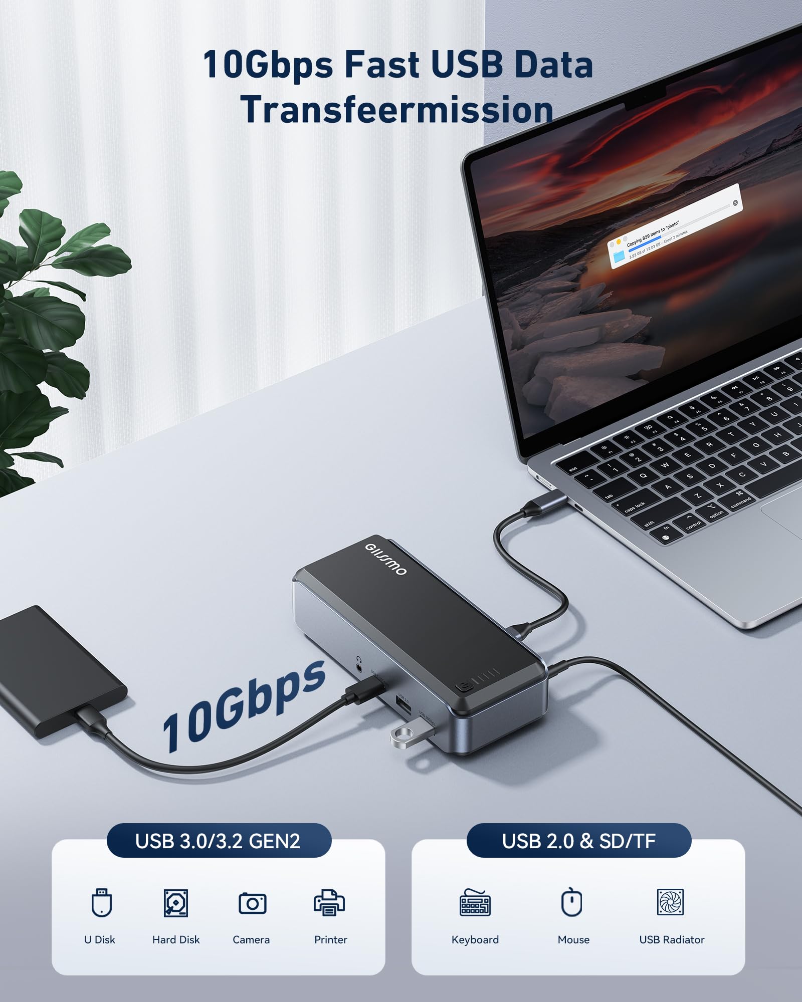 GIISSMO 15-in-1 USB C Docking Station for MacBook Pro M1/M2 - Triple Monitor Support with 3x HDMI, 4x USB 10Gbps, RJ45, PD Charging - Compatible with Mac & Windows Laptops - Perfect for Home Office, Gaming & Multi-Tasking Workspaces