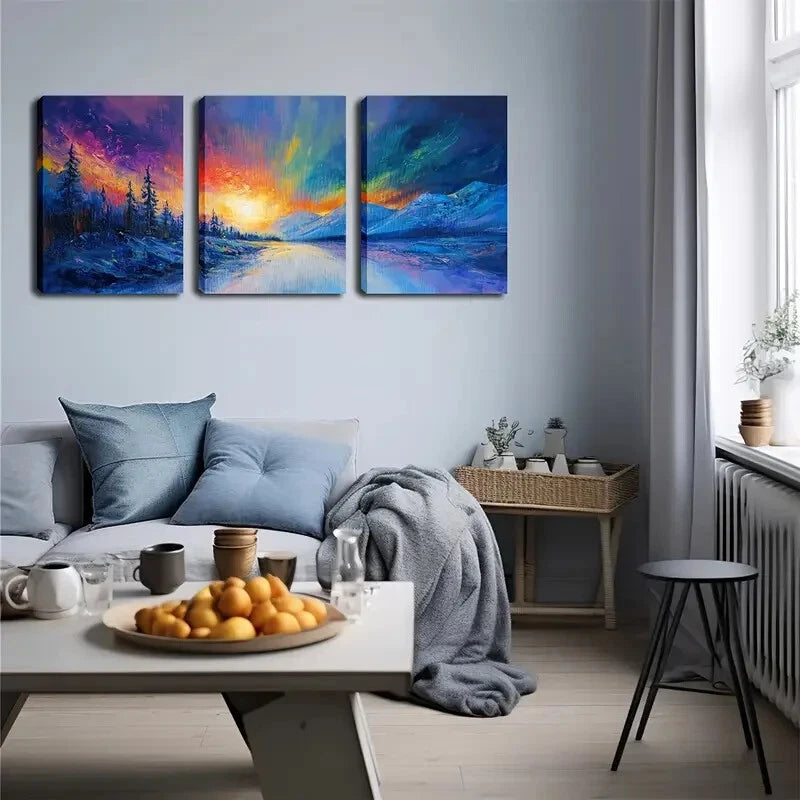 3-Piece Colorful Sky and Glacier Wall Art Set - Framed Canvas 40x60cm (16x24in) - High Quality Print - 100% Australian Made - Ready to Hang - Perfect for Living Room, Bedroom & Office Decor