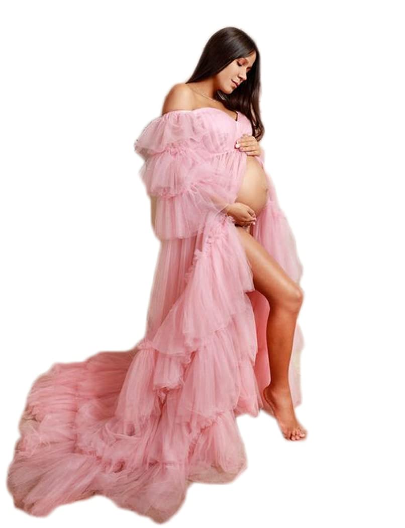 Elegant Women's Tulle Robe for Maternity Photoshoot - Sweetheart Neckline, Lace Up Back, Multi-Layered Bridal Gown - Perfect for Pregnancy Photos, Bridal Showers & Romantic Occasions