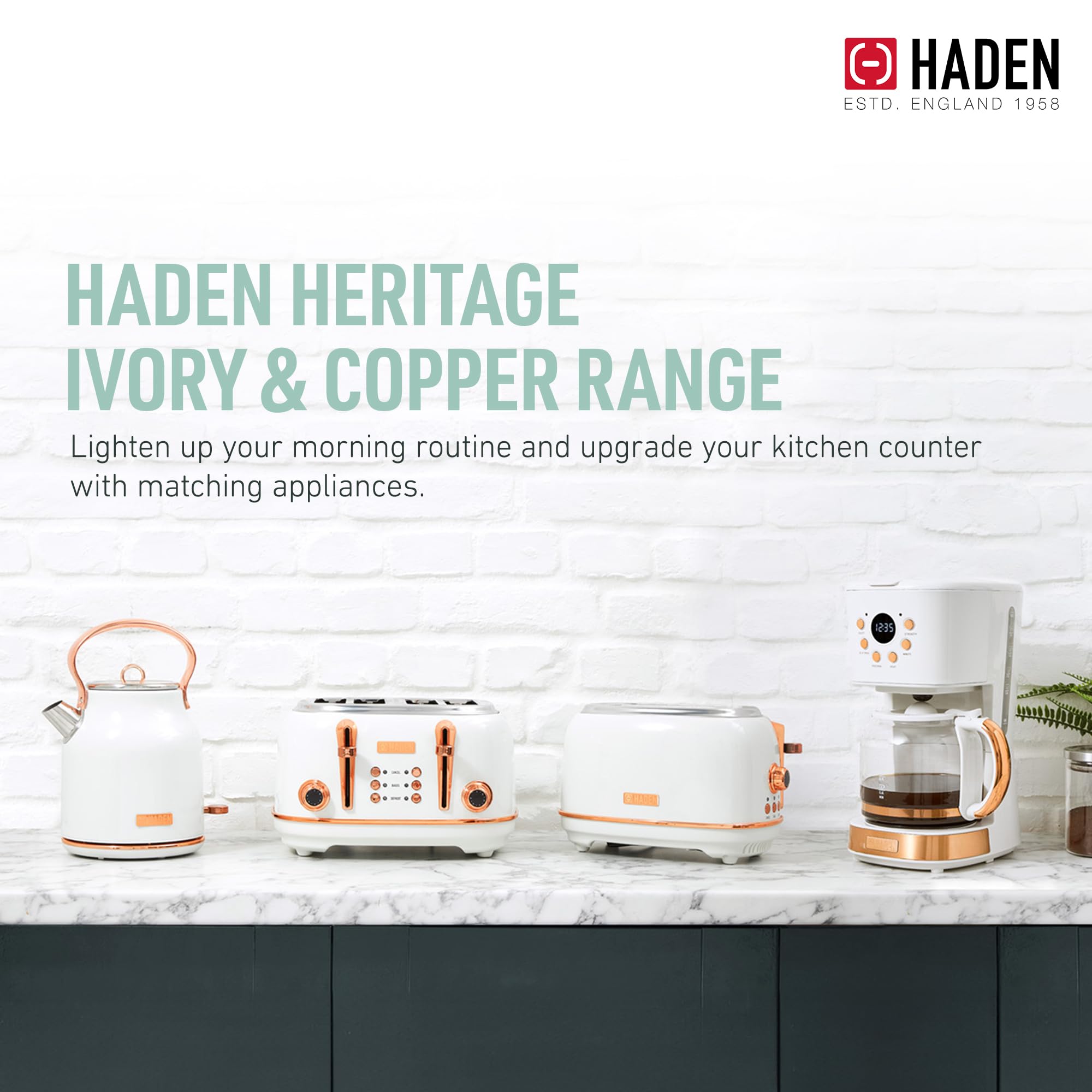 Haden 12 Cup Programmable Drip Coffee Maker with Auto Shut-Off & Reusable Filter - Ivory & Copper Coffee Machine for Home, Office & Kitchen Use