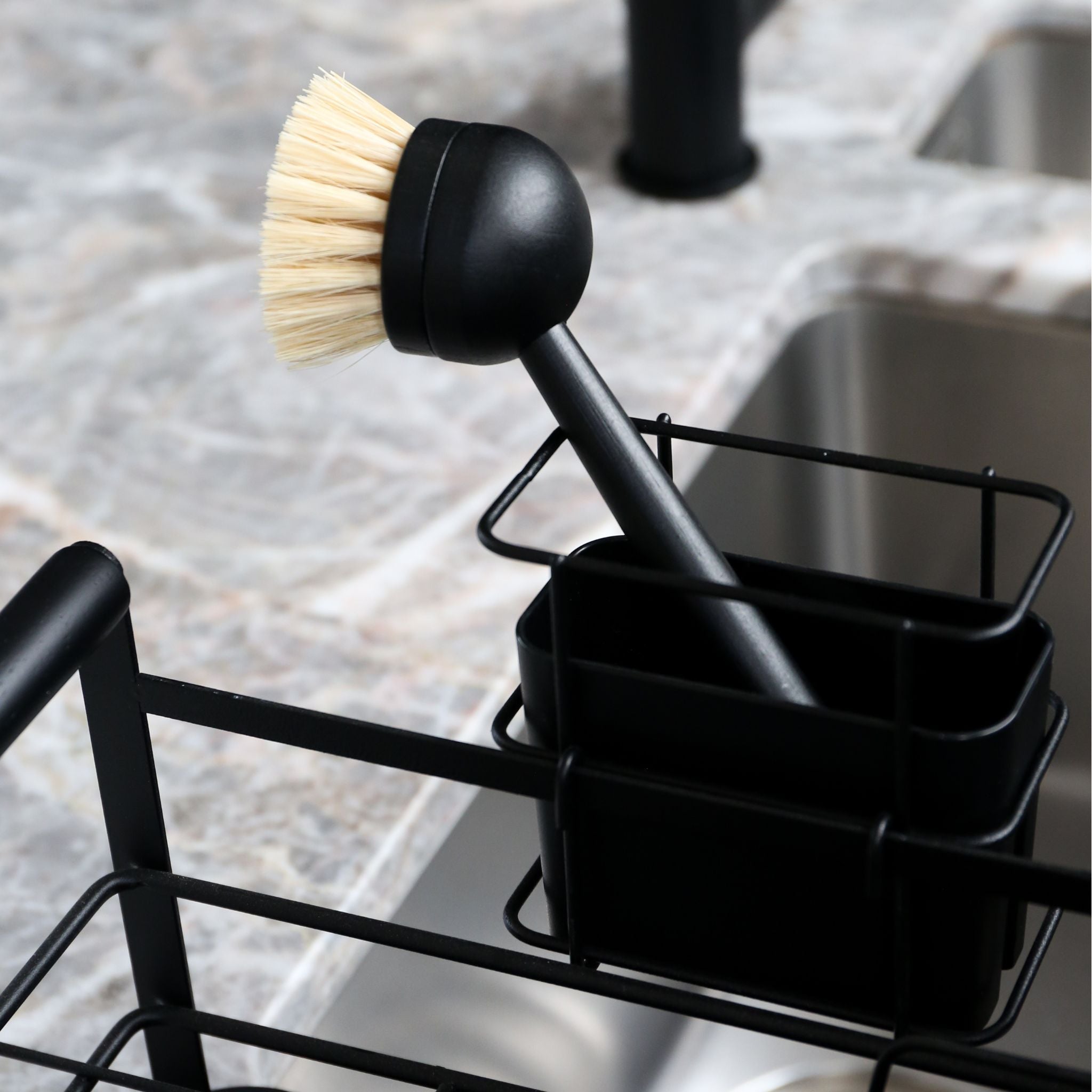 Eco-Friendly Dish Brush with Wooden Handle - Biodegradable Kitchen Cleaning Brush for Sinks, Dishes, and Pots - Sustainable Dishwashing Brush for Eco-Conscious Homes (Black)