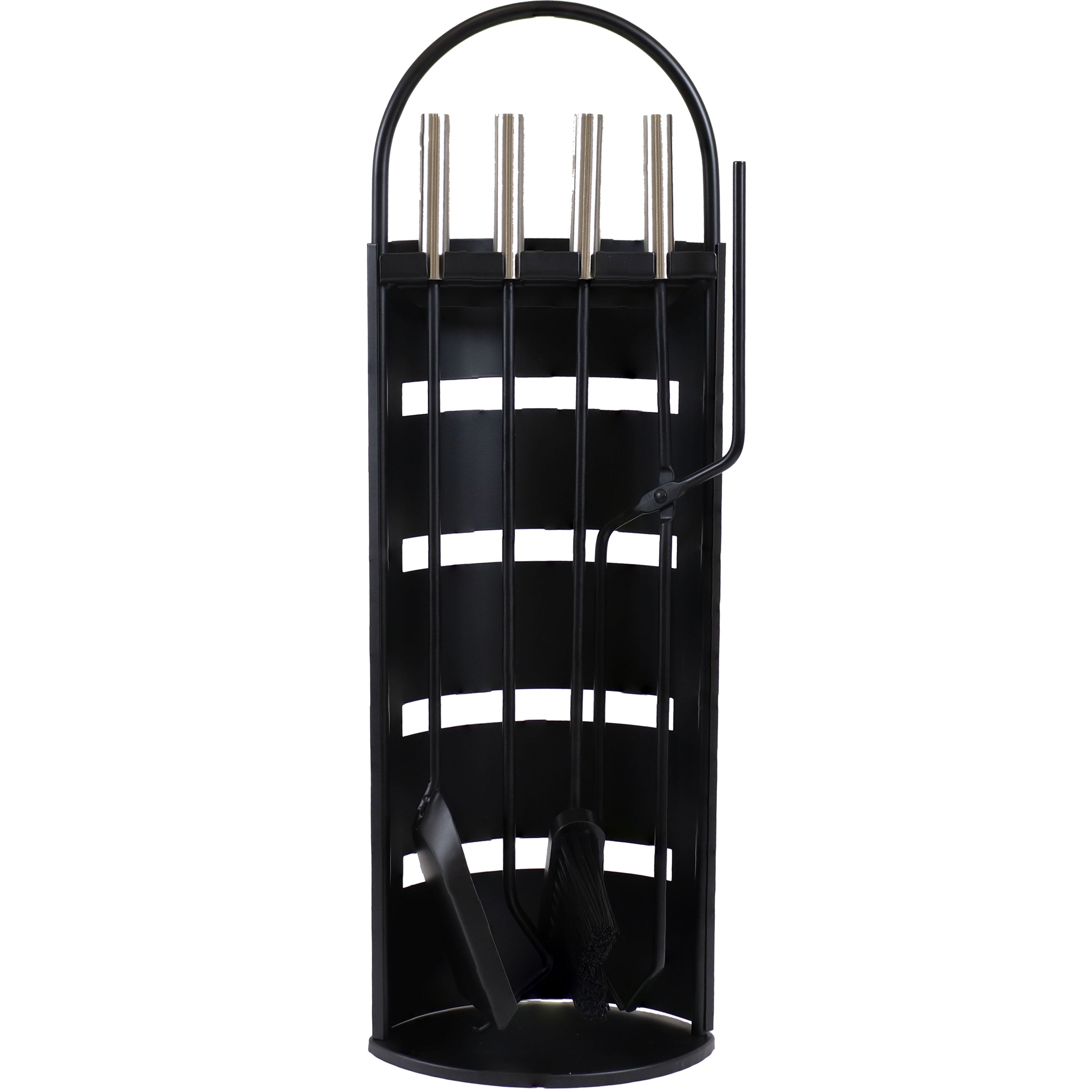 Sunnydaze 4-Piece Fireplace Tool Set with Slotted Shroud Holder - Heavy Duty Steel Fireplace Accessories for Wood Burning Stoves & Fire Pits - Perfect for Indoor & Outdoor Use
