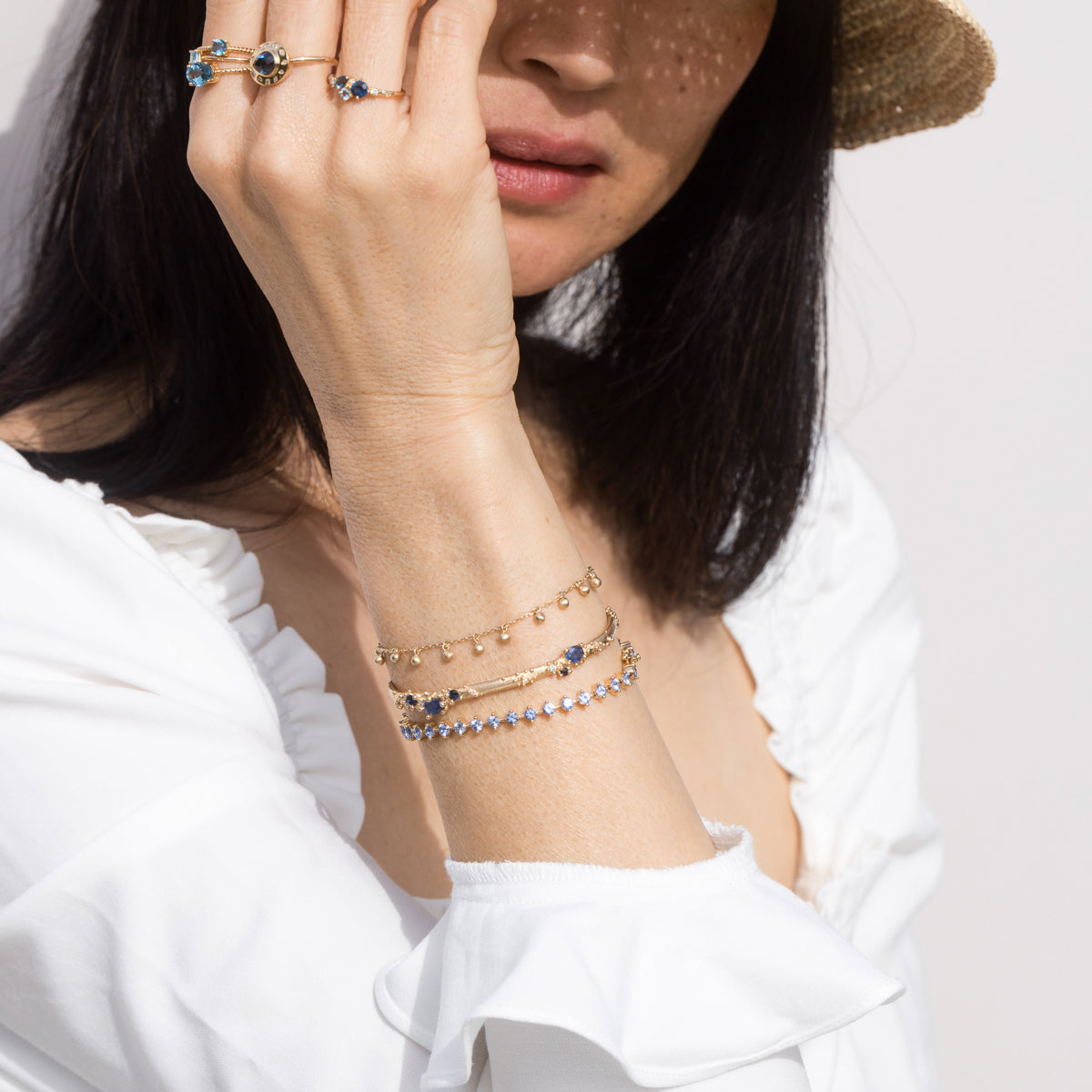 Exquisite 14K Gold Cuff Bracelet with Genuine Sapphire & Diamond Accents - Perfect for Weddings, Anniversaries & Special Occasions