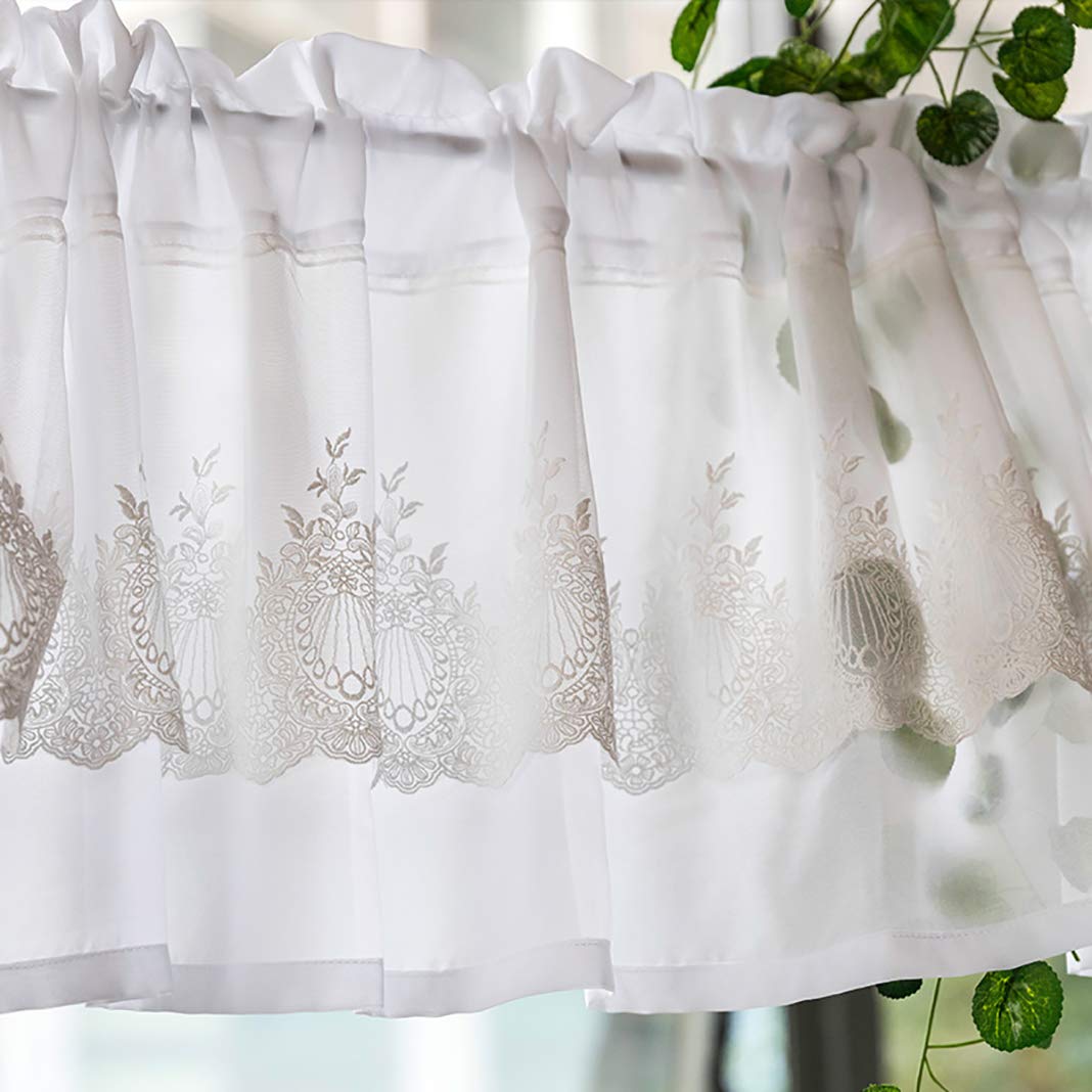 Lace Embroidery Half Kitchen Curtains - White Cafe Short Curtains with Rod Pocket, 1 Piece - Perfect for Kitchen Windows, Living Room & Small Spaces