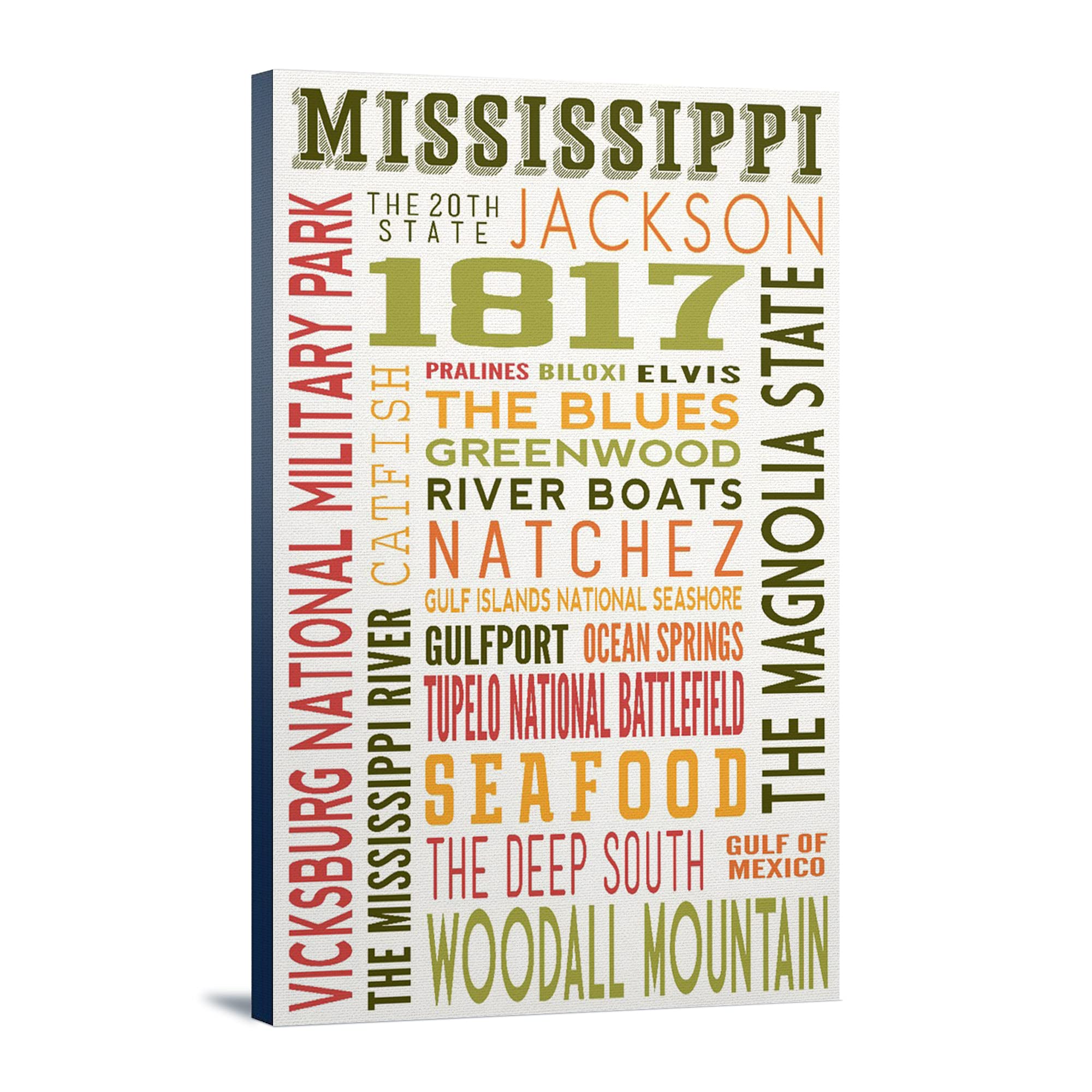 Lantern Press Mississippi Typography Wall Art - 12x18 Wrapped Canvas Print for Home & Office Decor - Perfect for Living Room, Bedroom or Gift