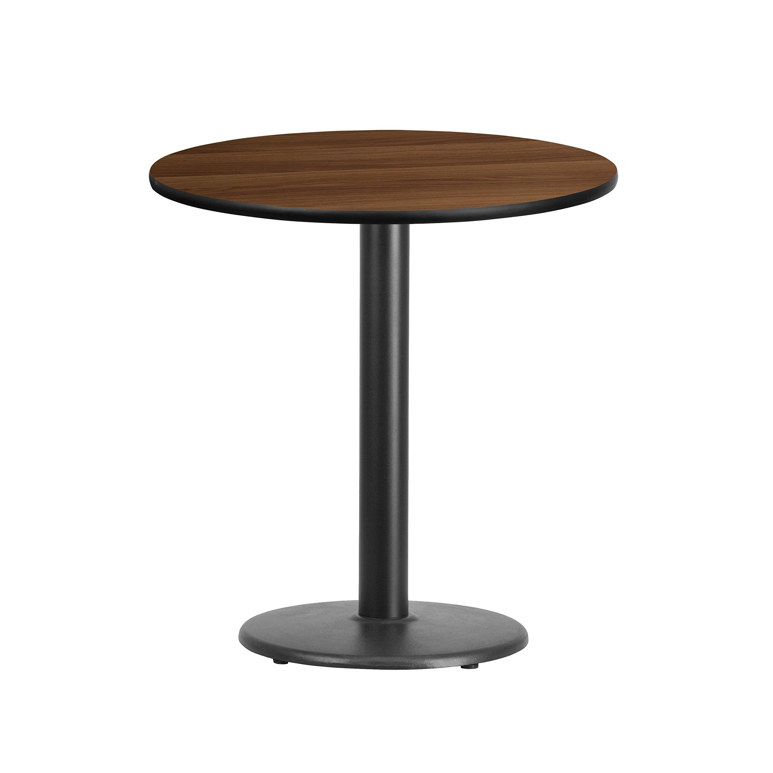 Flash Furniture 24'' Round Walnut Laminate Dining Table Top with 18'' Adjustable Height Base - Perfect for Small Spaces, Kitchens, and Office Break Rooms