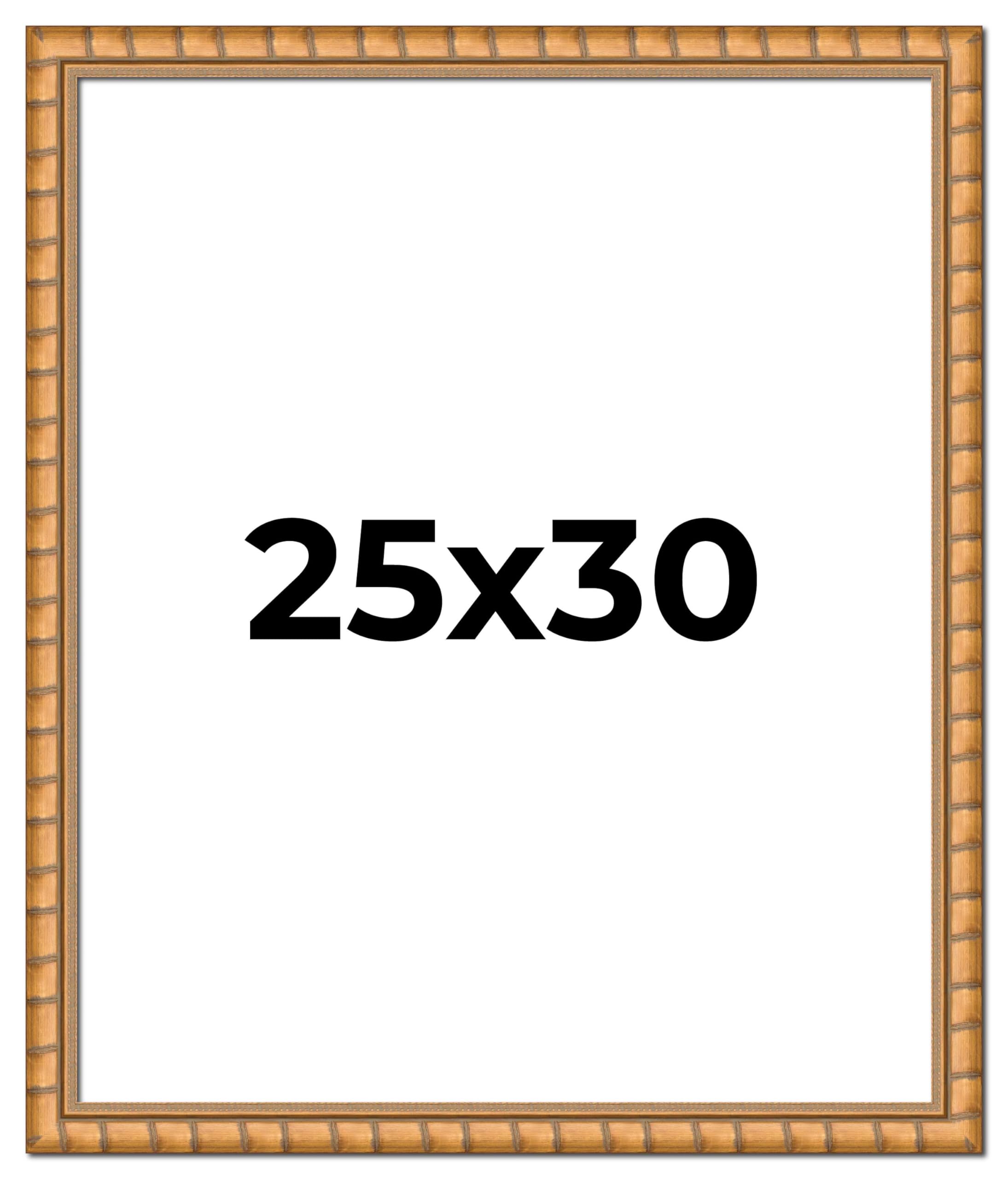 25x30 Inch Gold Real Wood Picture Frame - 1.5 Inch Wide Rustic Bamboo Frame with 0.5 Inch Depth | Includes UV Acrylic, Foam Backing & Hanging Hardware | Perfect for Wall Decor, Wedding Photos & Home Office Display