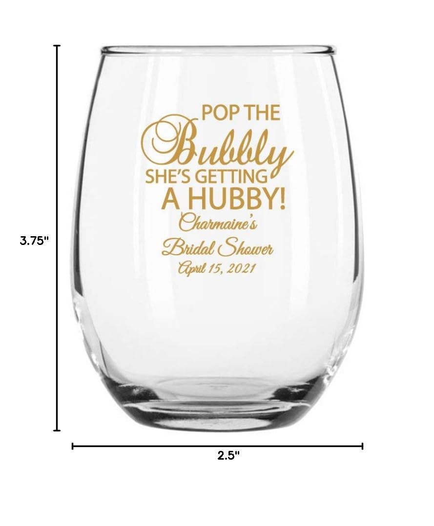 24 Pack Gold Stemless 9 oz Wine Glasses - 'Pop the Bubbly She's Getting a Hubby' Bridal Shower Party Favors - Perfect for Bachelorette Parties, Wedding Celebrations & Girls' Night Out