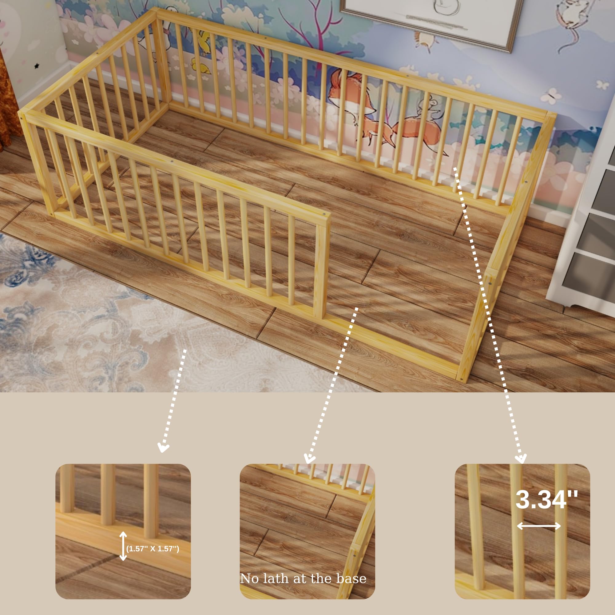 Montessori Twin Floor Bed for Toddlers - 39.4